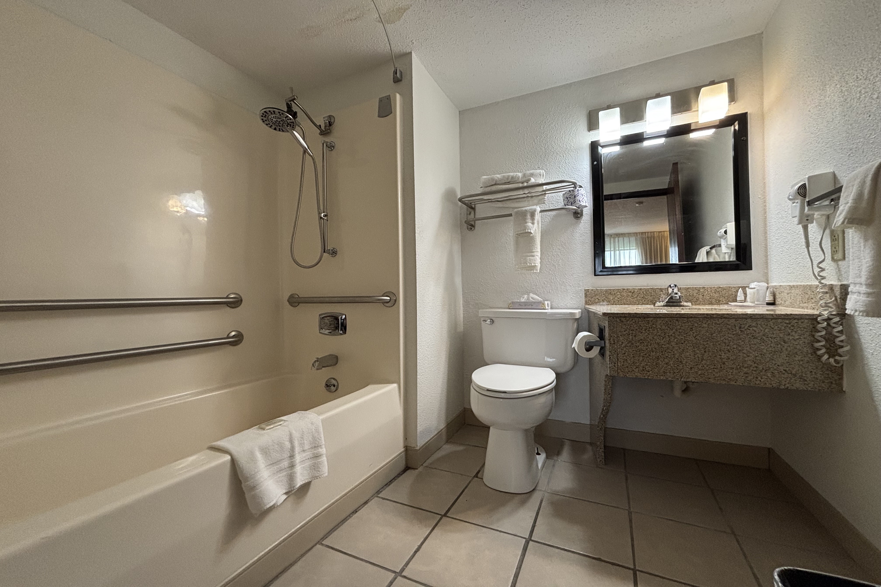 Guest room bath at the Ramada by Wyndham Effingham in Effingham, Illinois