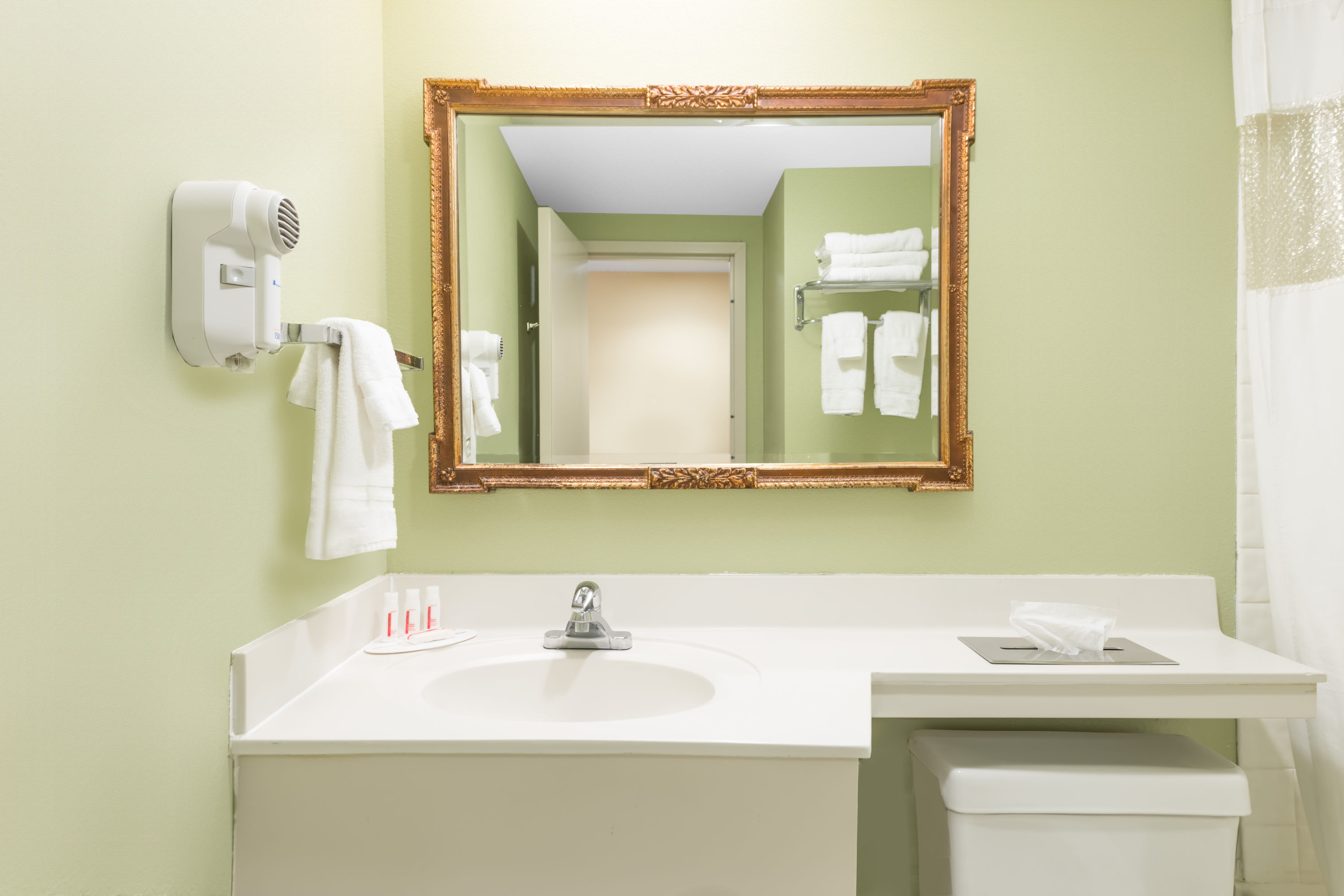 Guest room bath at the Ramada by Wyndham Vandalia in Vandalia, Illinois
