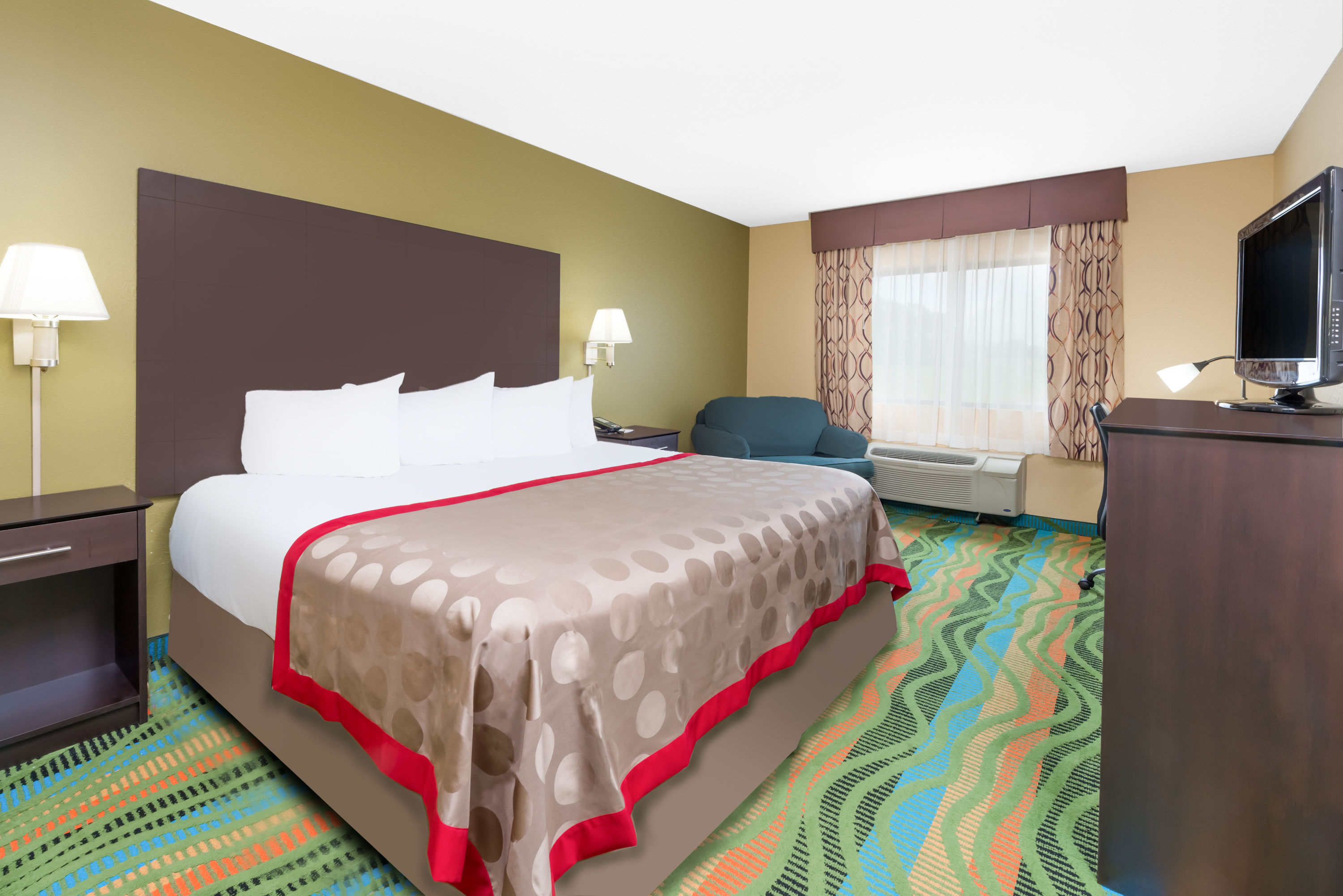 Guest room at the Ramada by Wyndham Vandalia in Vandalia, Illinois
