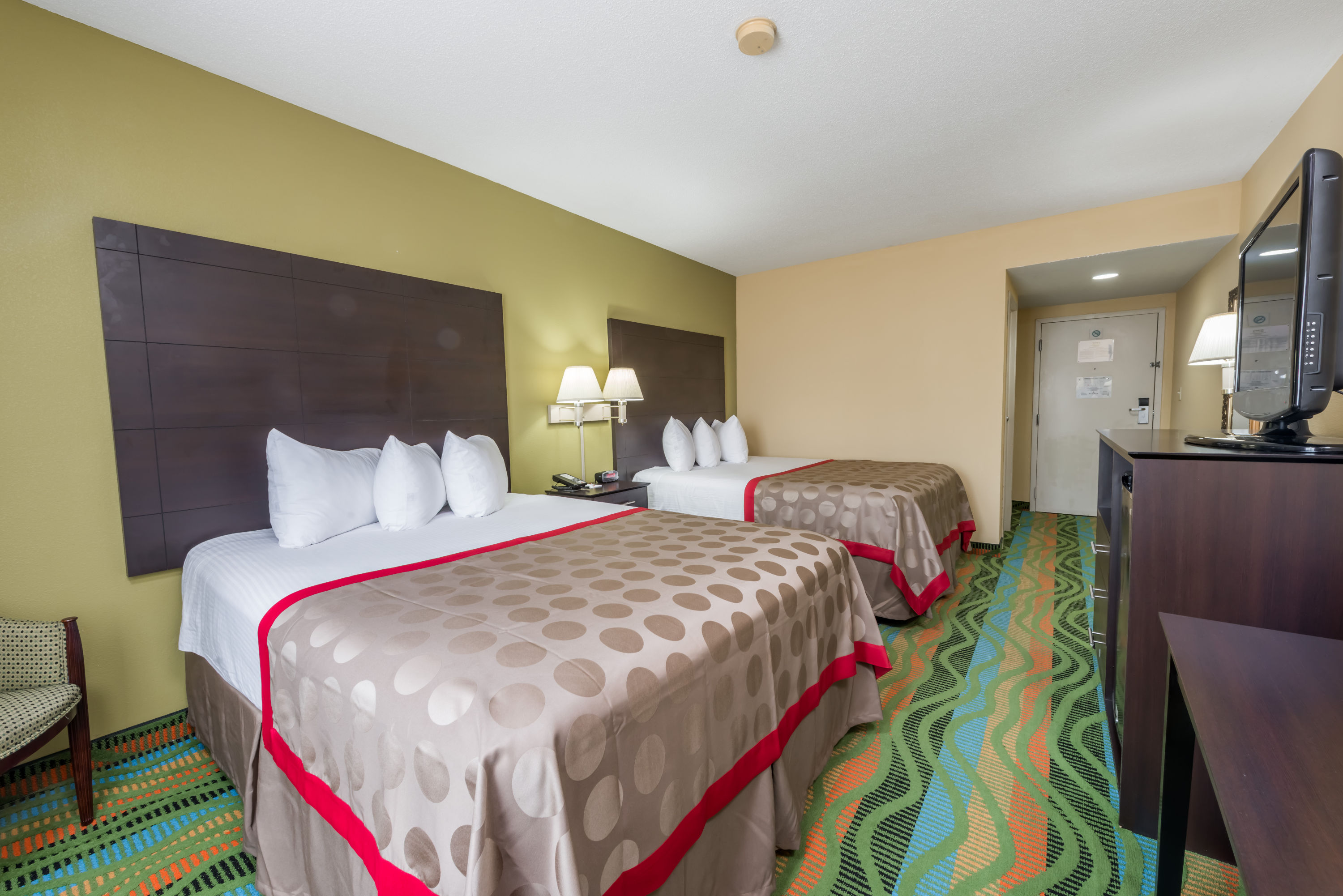 Guest room at the Ramada by Wyndham Vandalia in Vandalia, Illinois