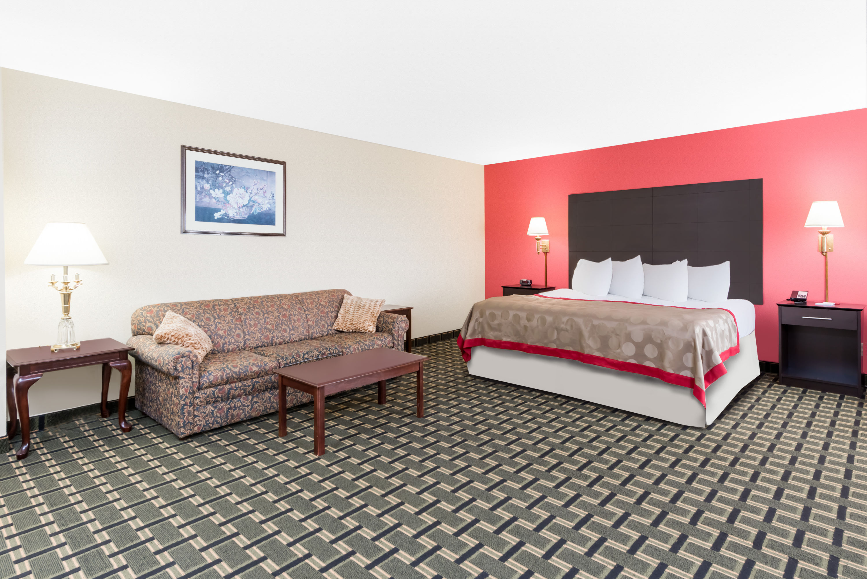 Guest room at the Ramada by Wyndham Vandalia in Vandalia, Illinois