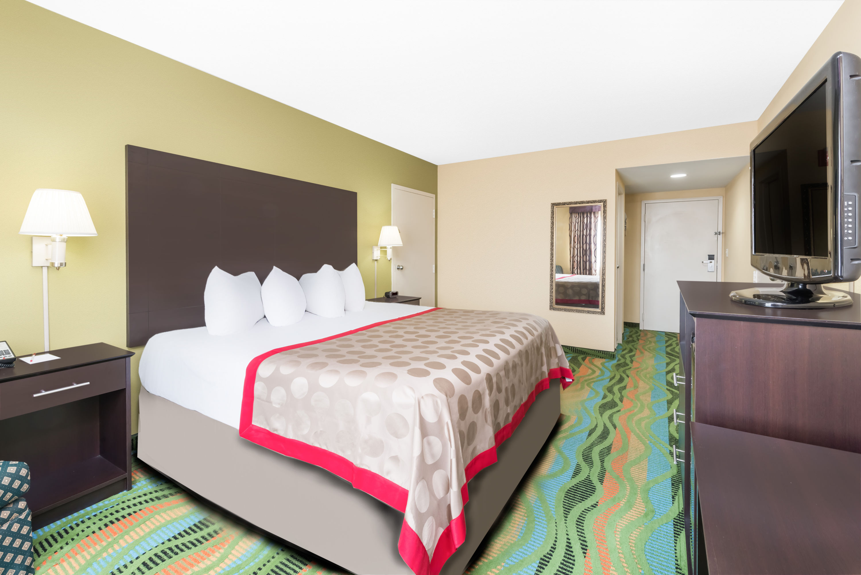 Guest room at the Ramada by Wyndham Vandalia in Vandalia, Illinois