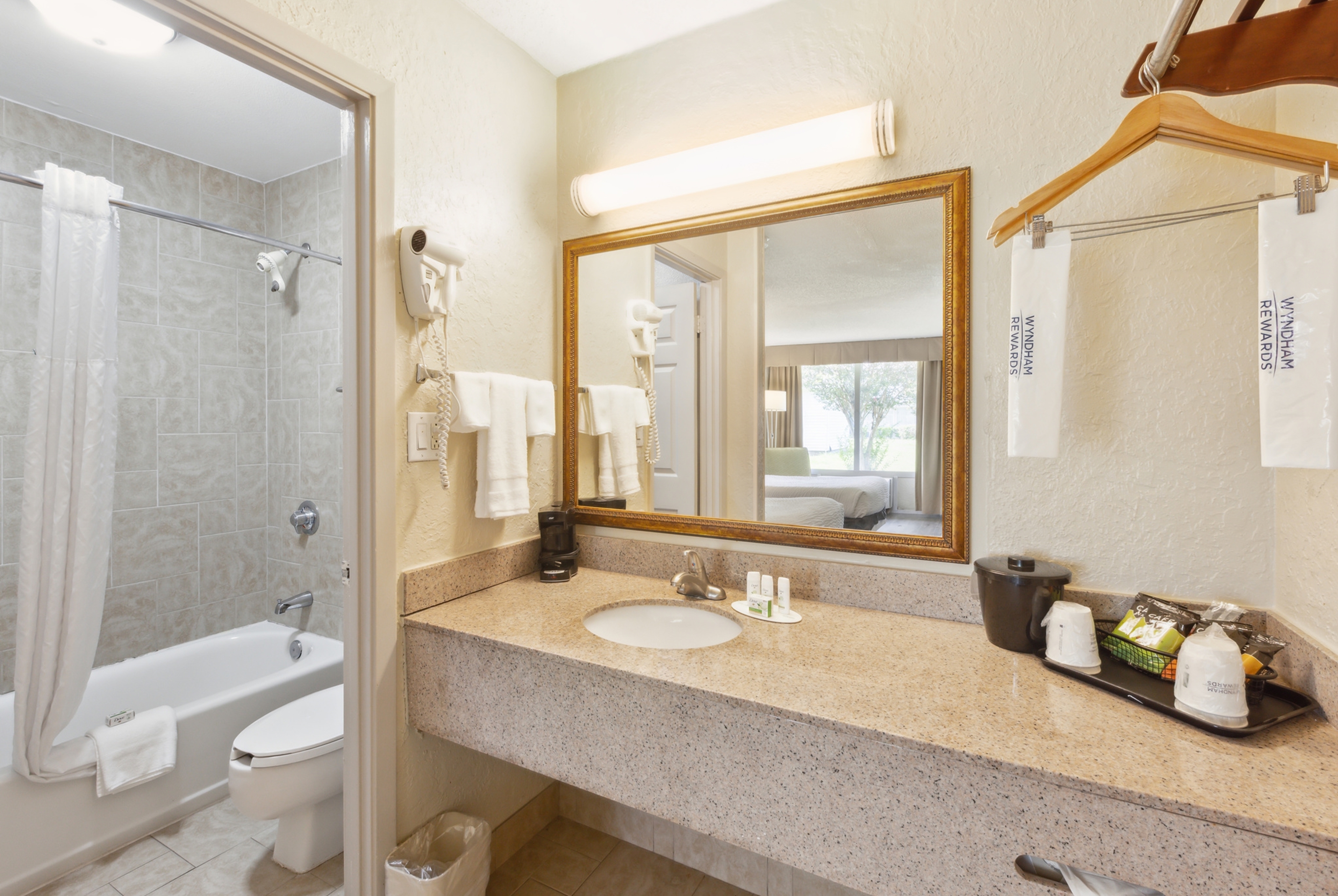 Guest room bath at the Ramada by Wyndham Houma in Houma, Louisiana