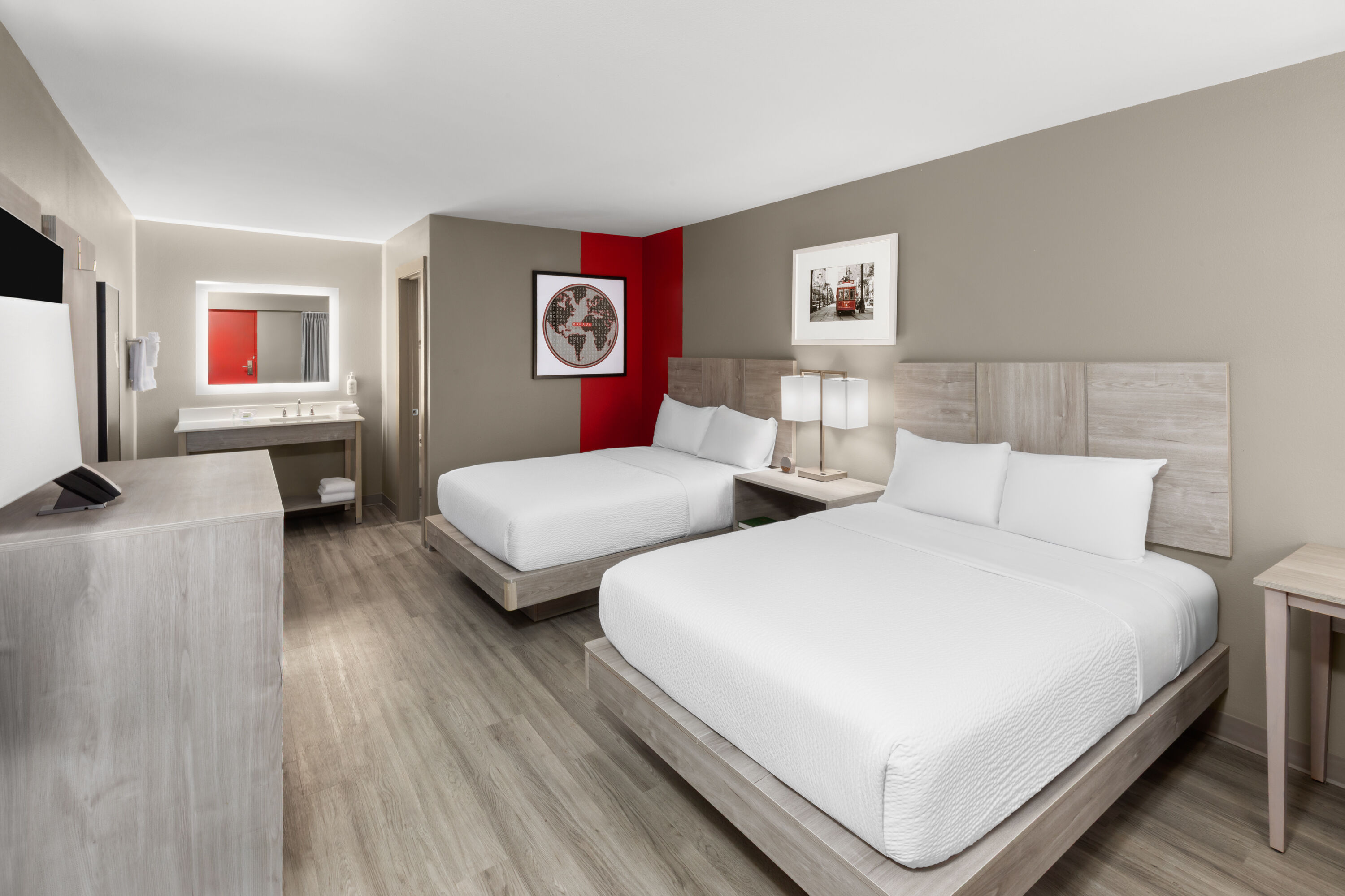 Guest room at the Ramada by Wyndham Kenner/New Orleans Airport South in Kenner, Louisiana