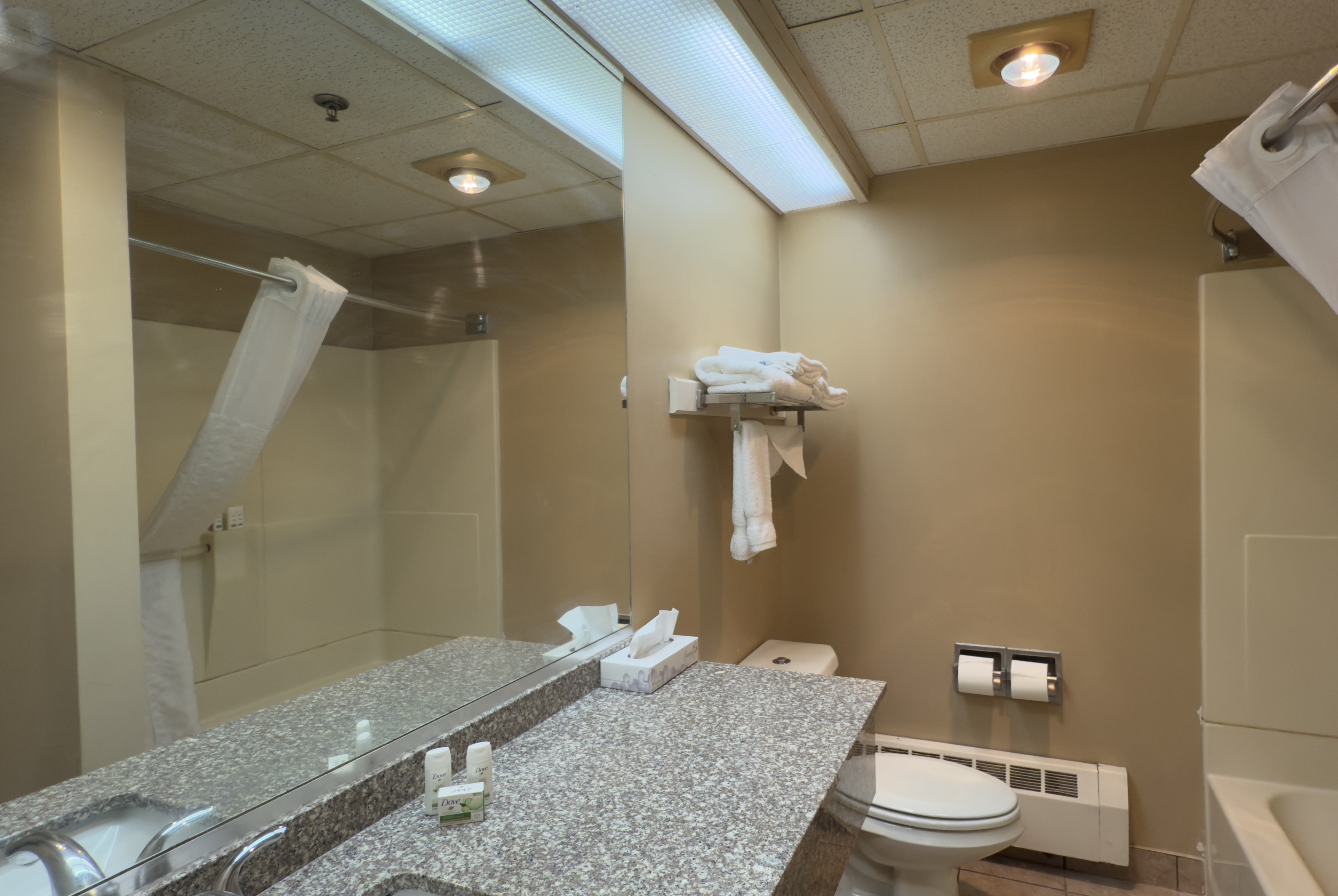 Guest room bath at the Ramada by Wyndham Seekonk Providence Area in Seekonk, Massachusetts