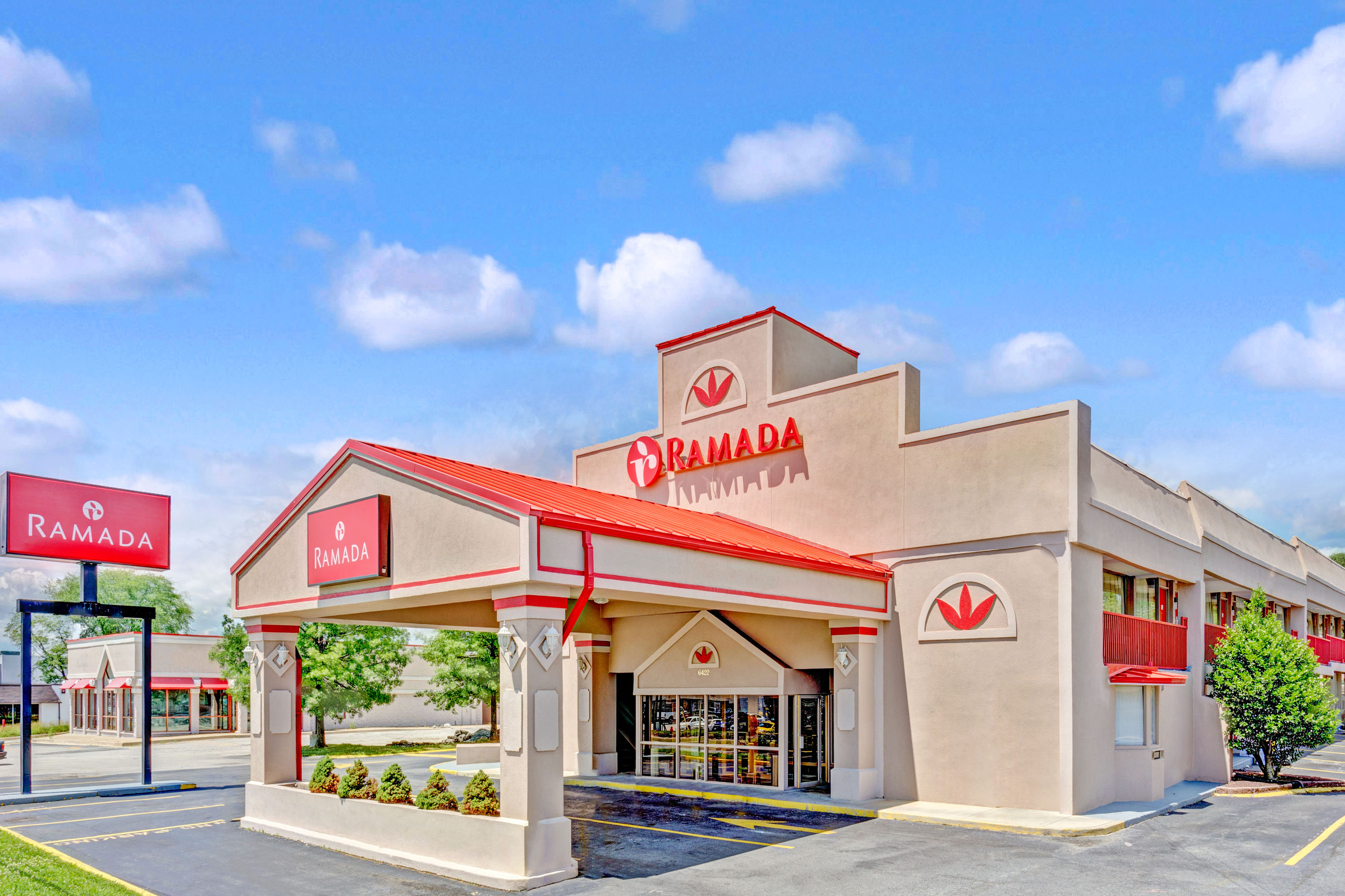Exterior of Ramada by Wyndham Baltimore West hotel in Baltimore, Maryland