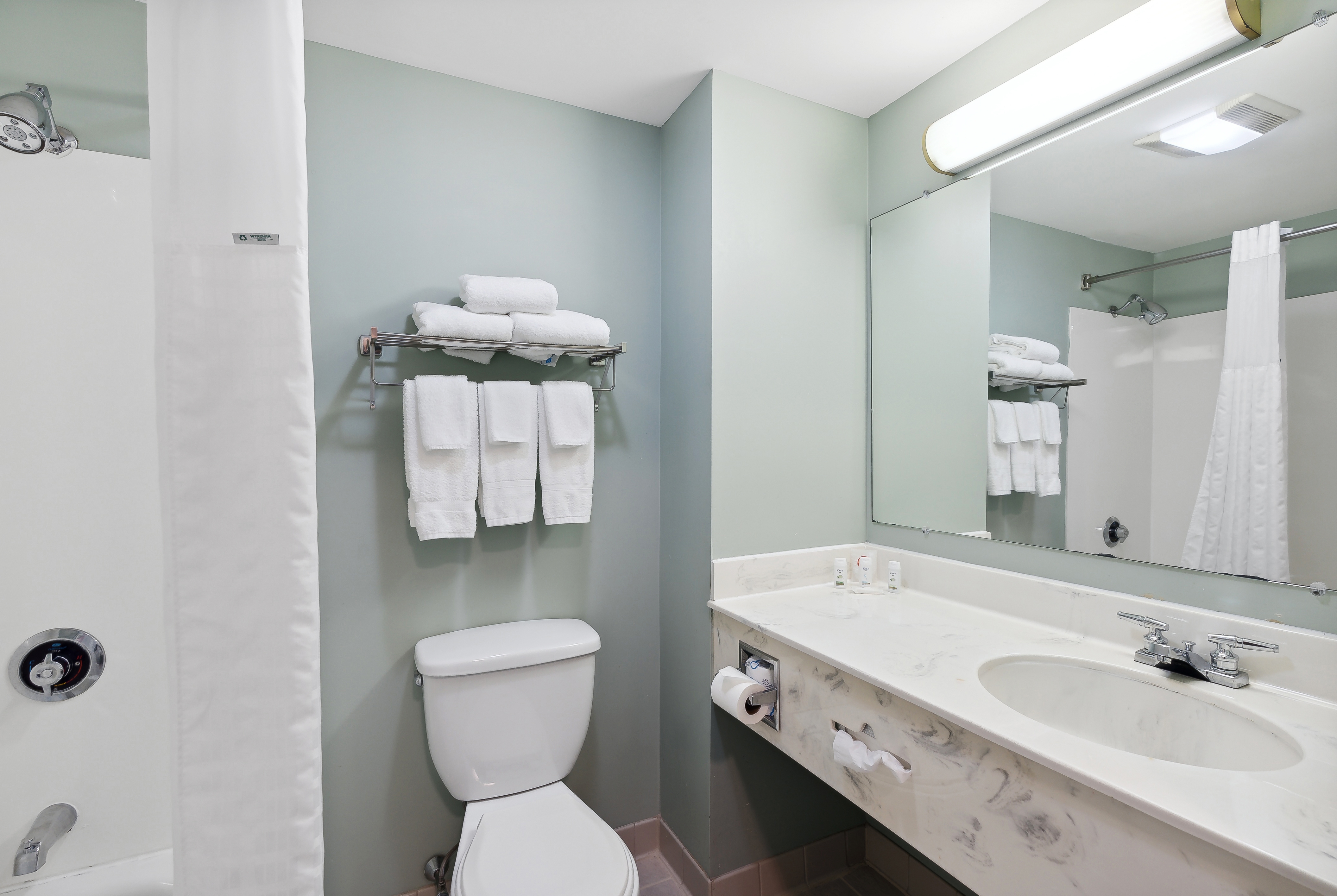 Guest room bath at the Ramada by Wyndham Saco/Old Orchard Beach Area in Saco, Maine
