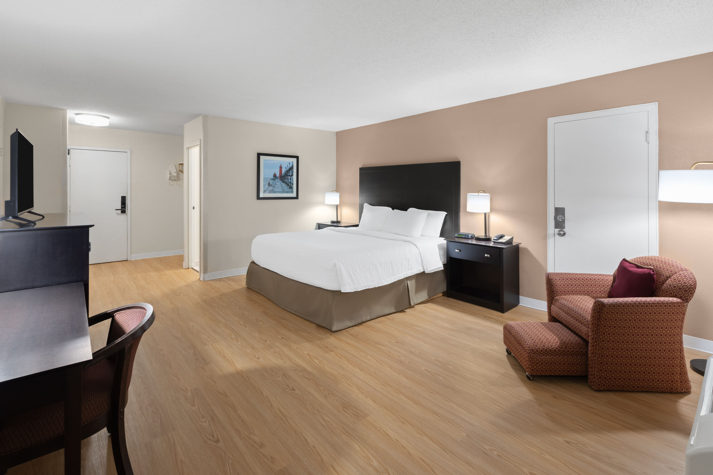 Guest room at the Ramada by Wyndham Grayling Hotel & Conference Center in Grayling, Michigan