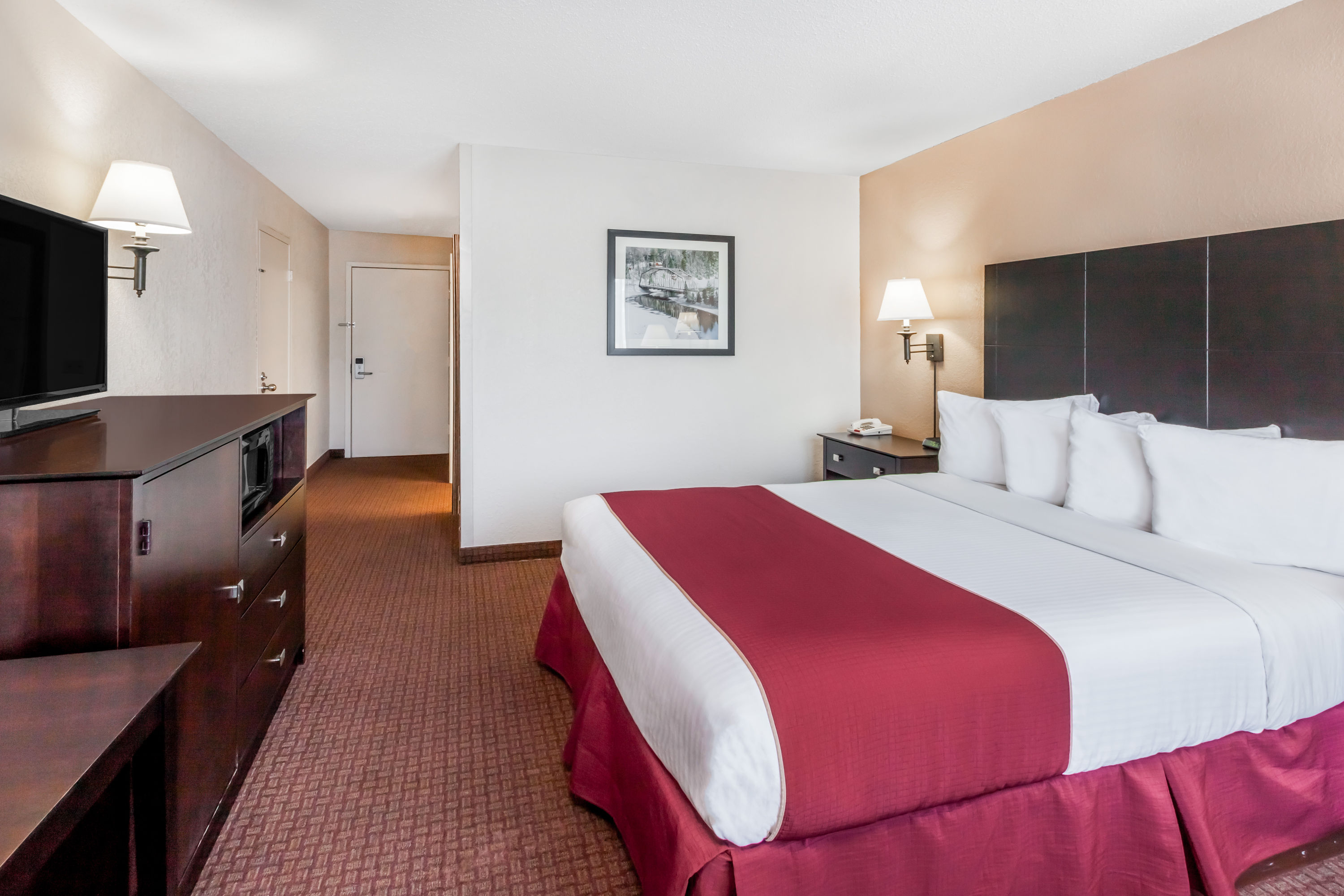 Guest room at the Ramada by Wyndham Grayling Hotel & Conference Center in Grayling, Michigan