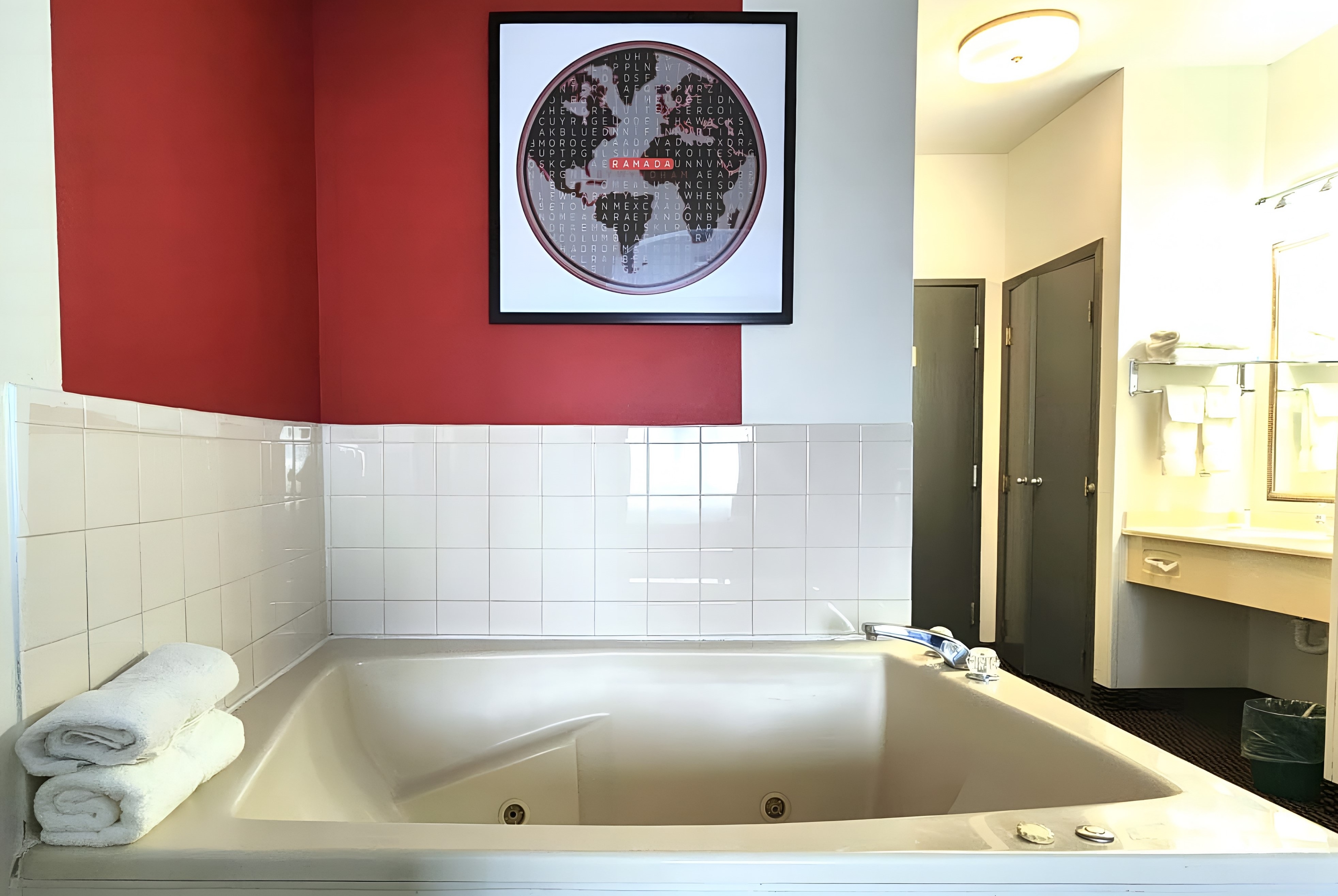 Guest room at the Ramada by Wyndham Columbia in Columbia, Missouri