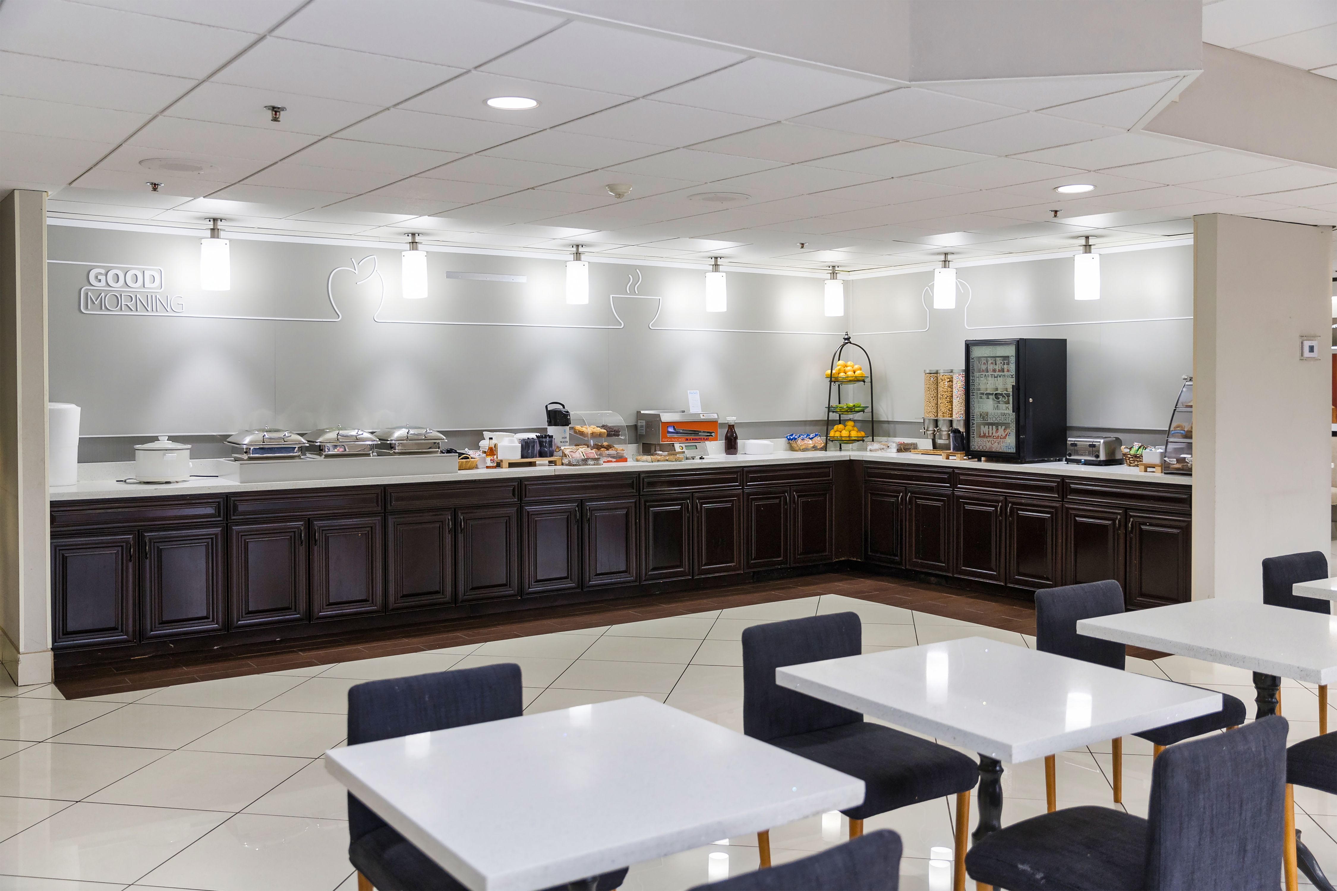 Free breakfast at Elimwood Hotel, a Ramada by Wyndham in Maryland Heights, Missouri