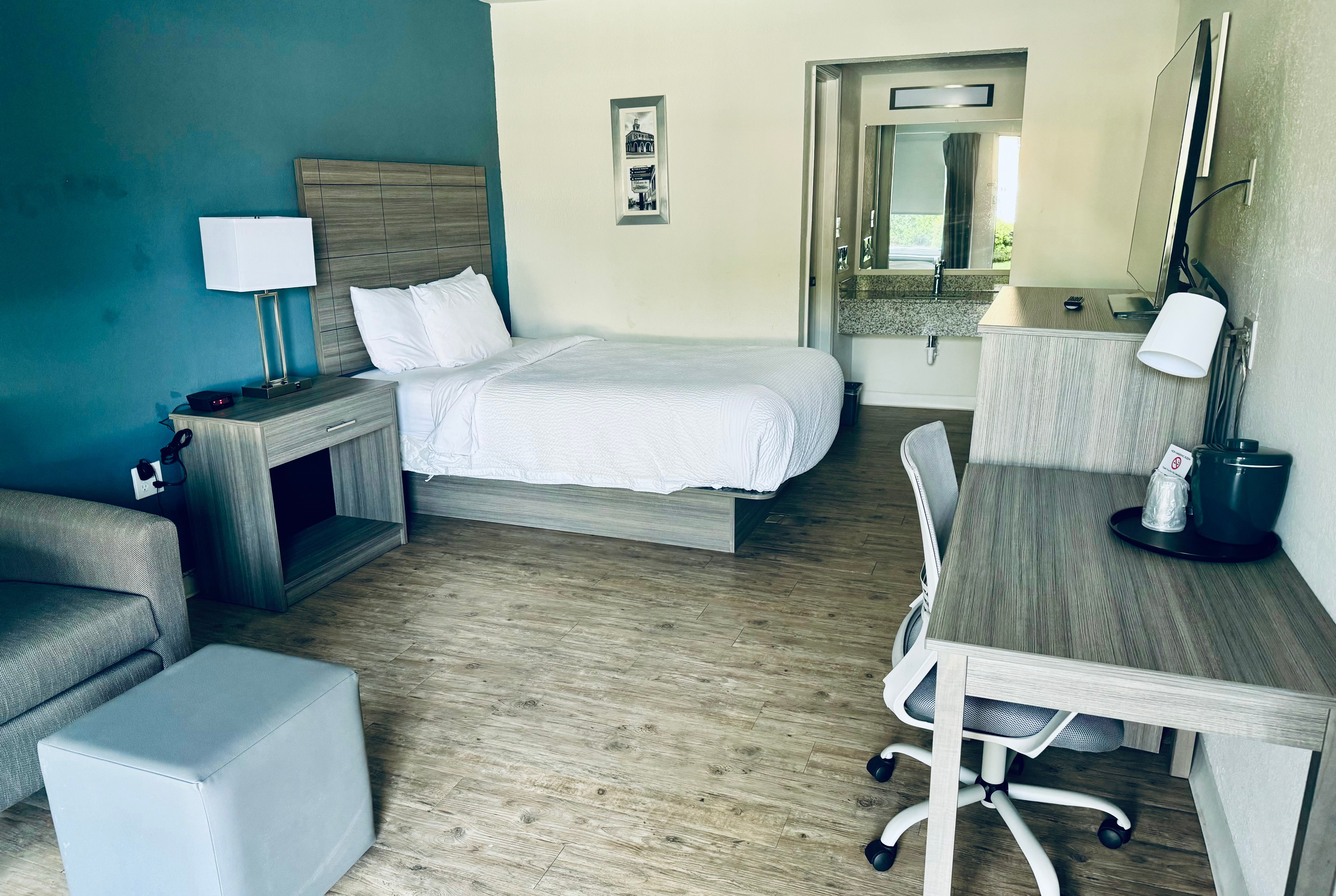 Double bed guest room at the Ramada by Wyndham Lumberton in Lumberton, North Carolina