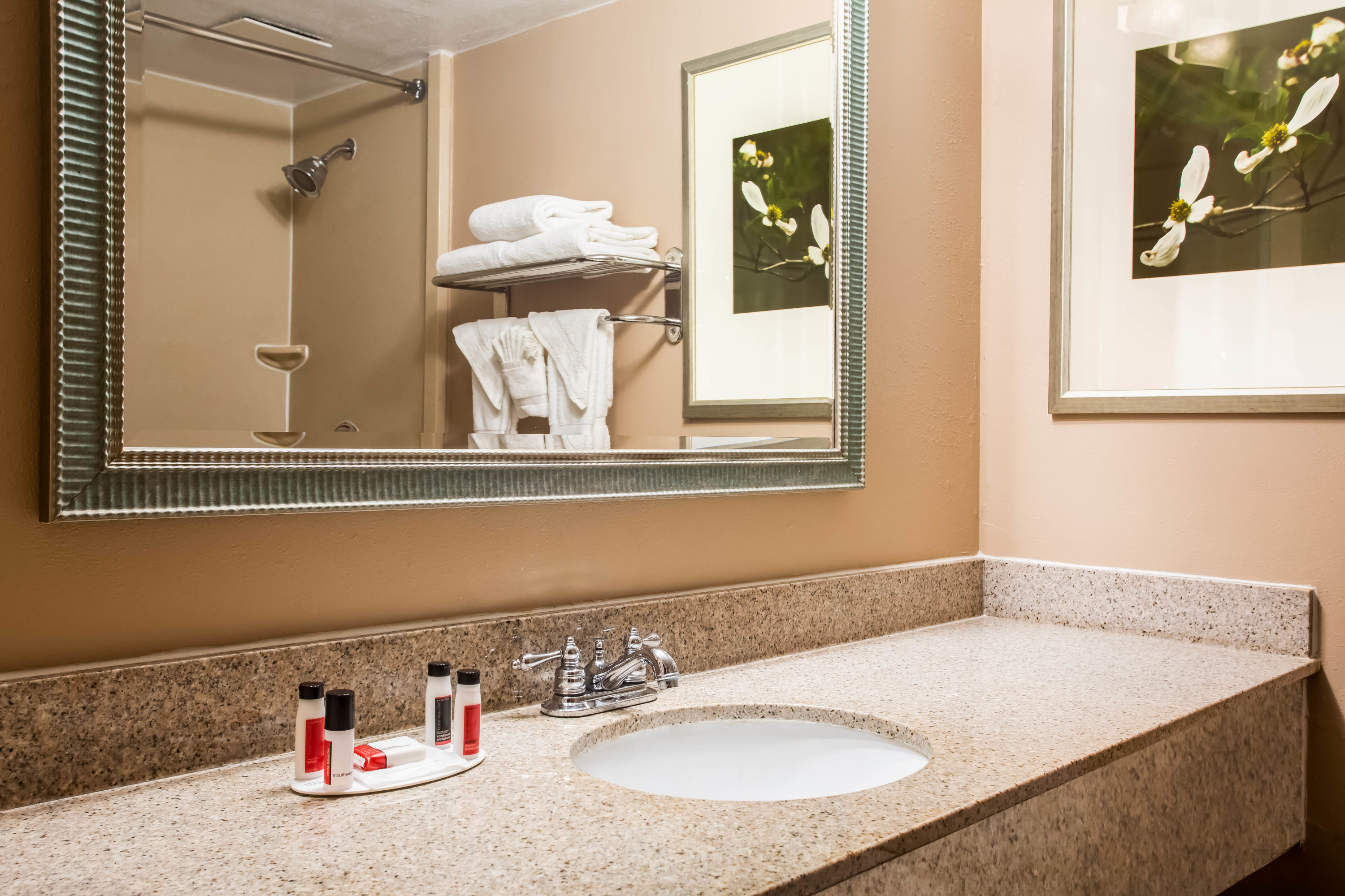 Guest room bath at the Ramada by Wyndham Statesville in Statesville, North Carolina