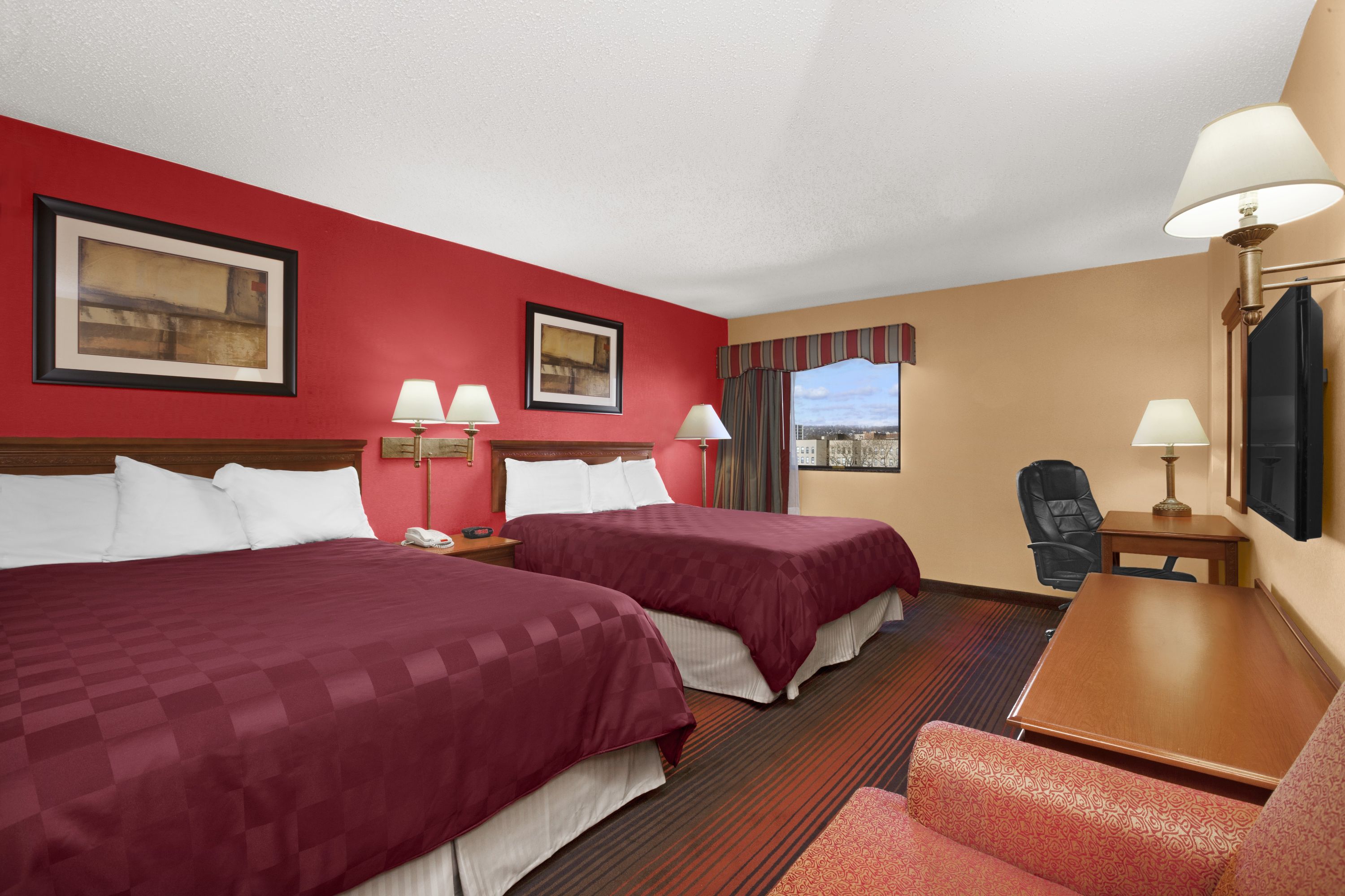 Guest room at the Ramada by Wyndham East Orange in East Orange, New Jersey