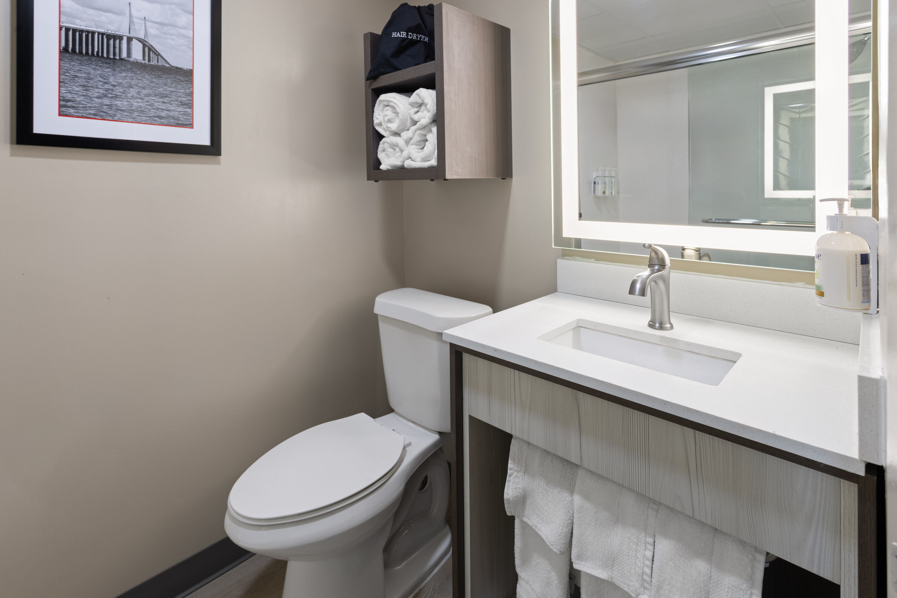 Guest room bath at the Ramada by Wyndham Parsippany in Parsippany, New Jersey