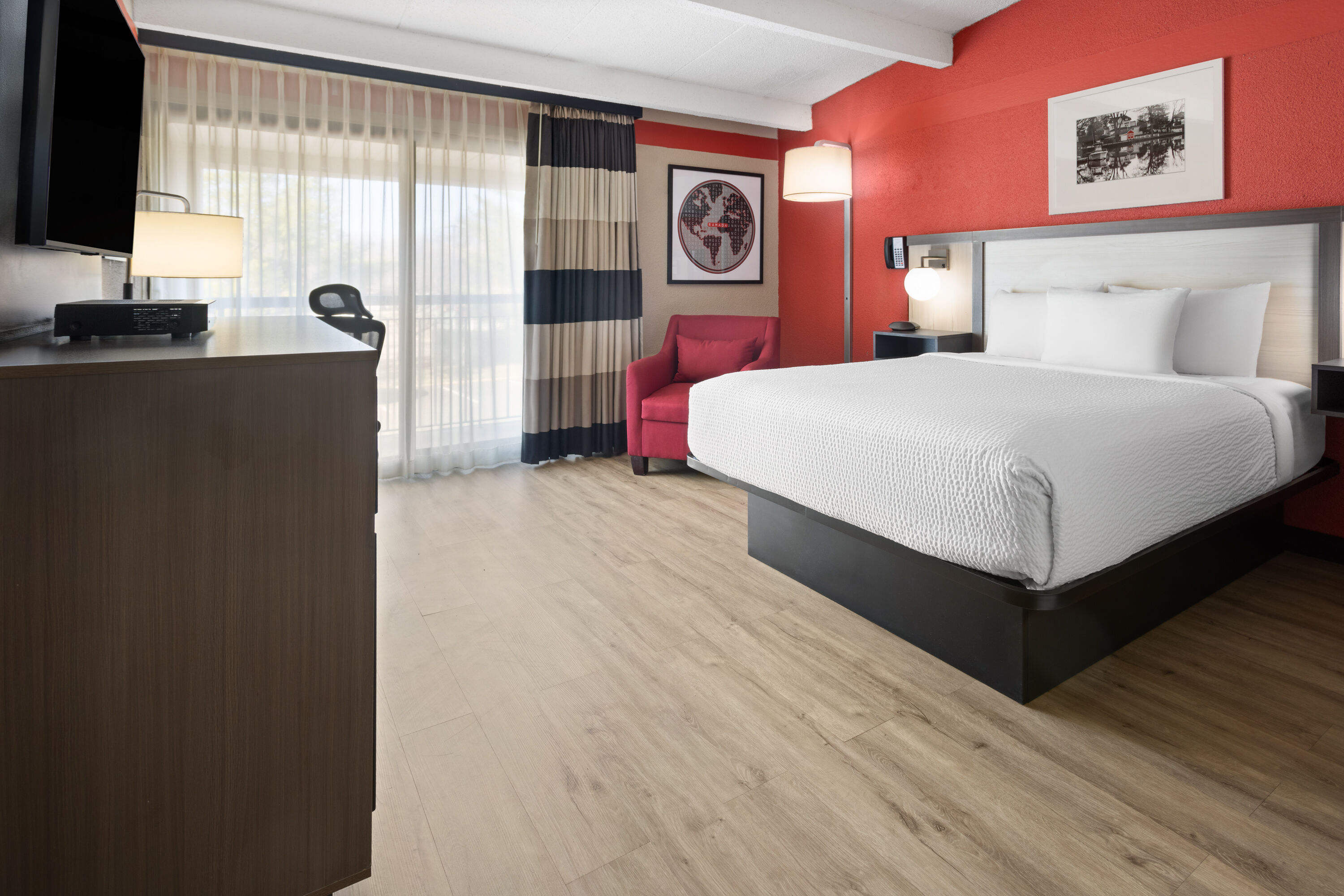 Guest room at the Ramada by Wyndham Parsippany in Parsippany, New Jersey