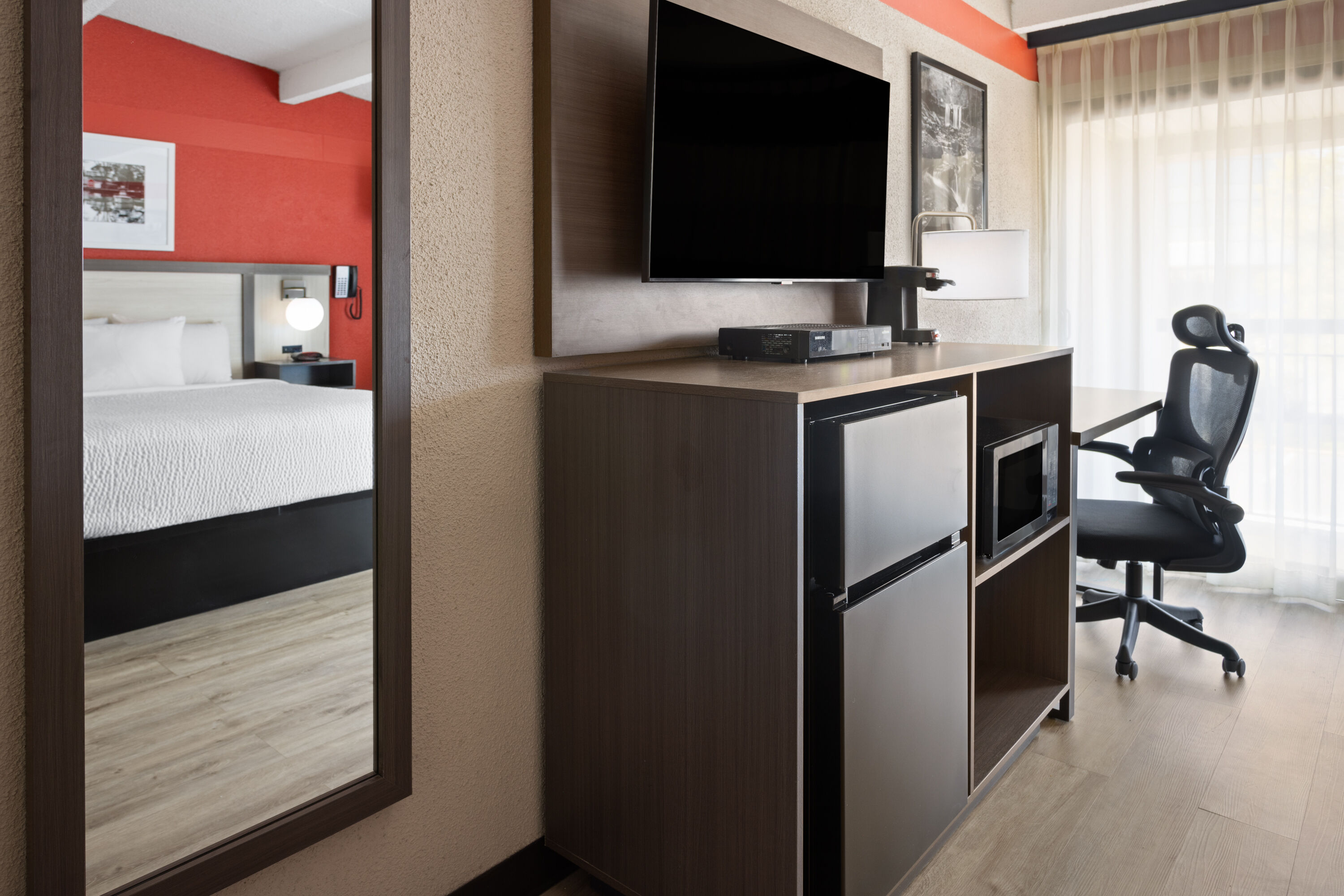 Guest room at the Ramada by Wyndham Parsippany in Parsippany, New Jersey