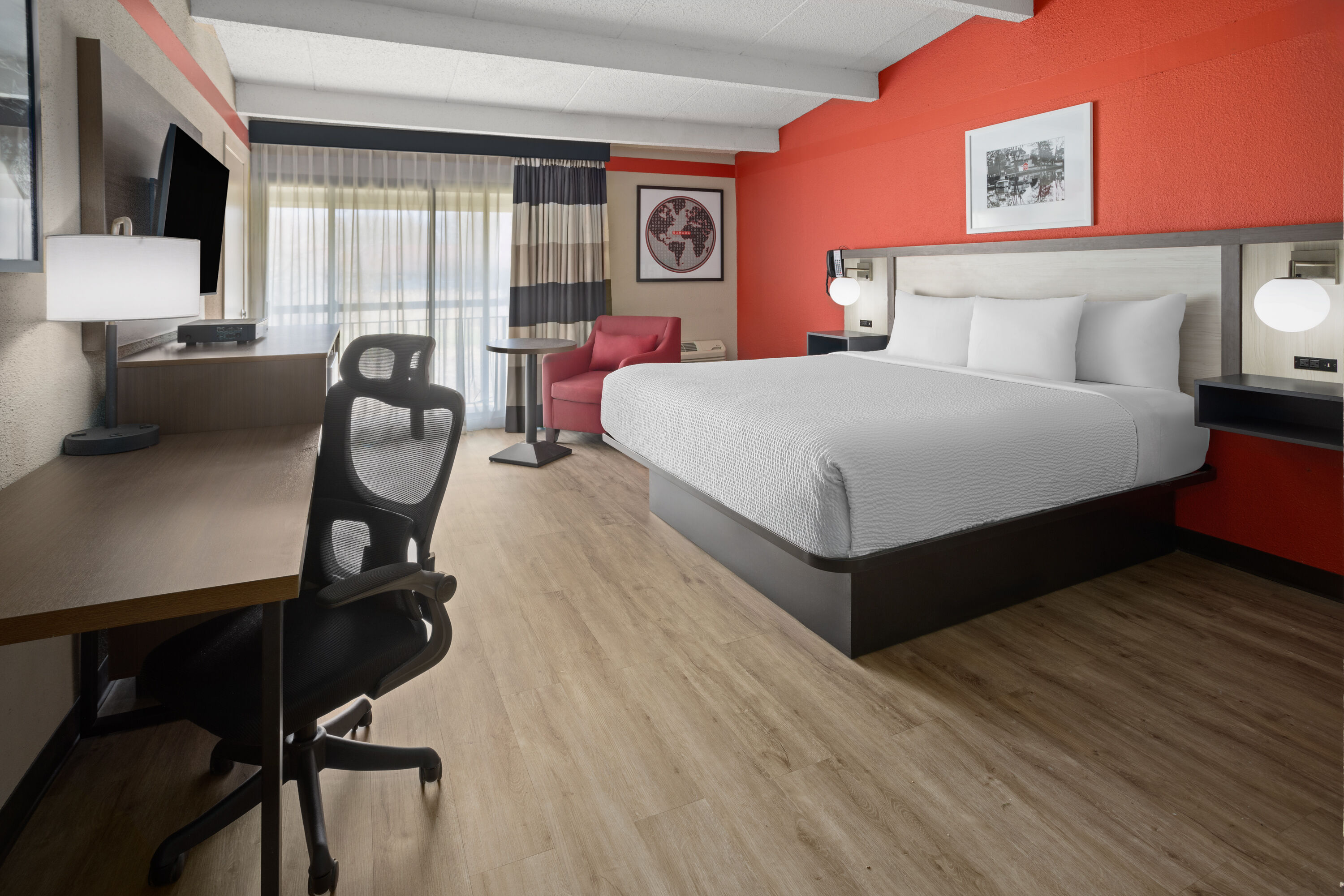 Guest room at the Ramada by Wyndham Parsippany in Parsippany, New Jersey