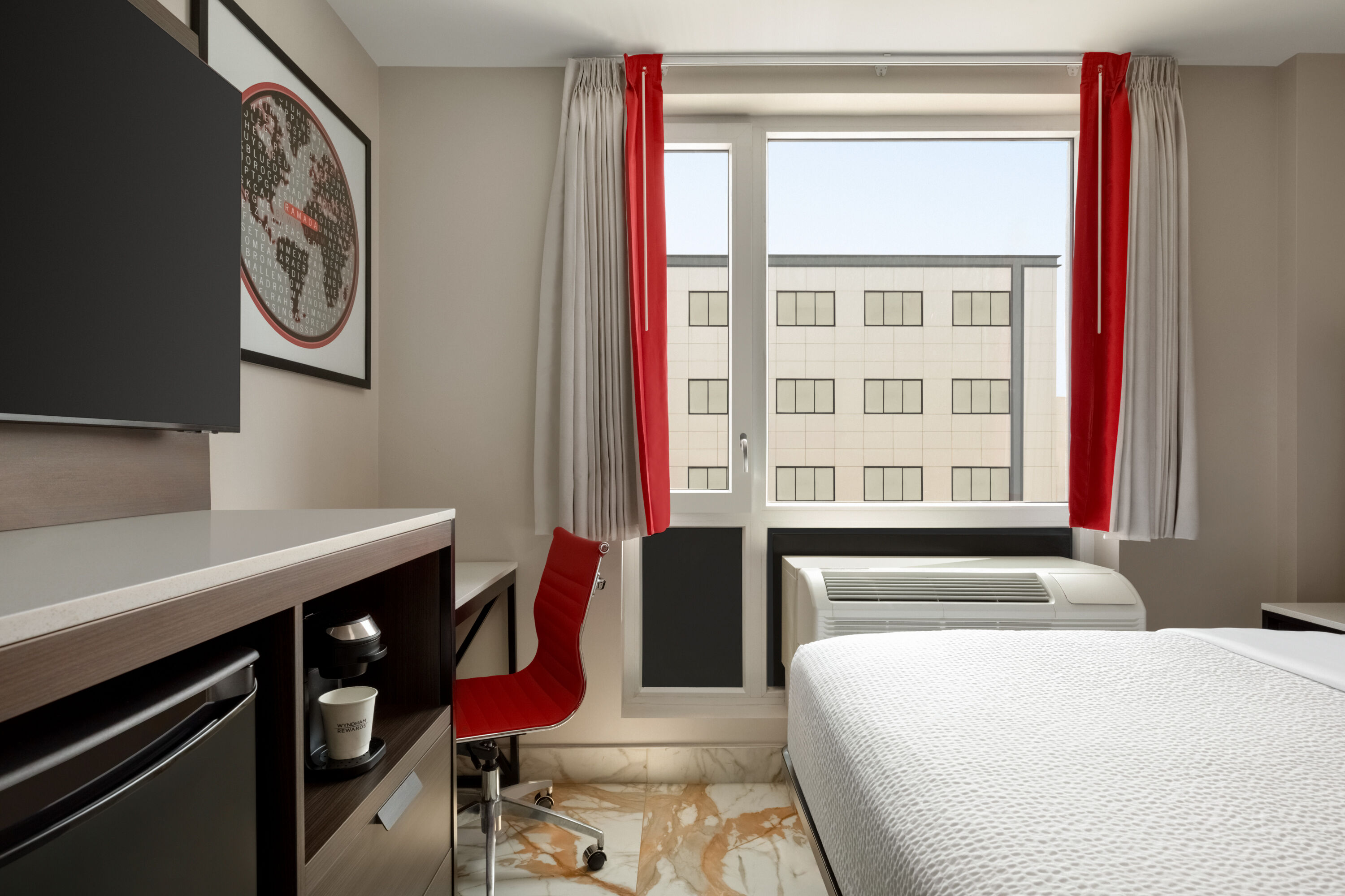 Guest room at the Ramada by Wyndham Brooklyn Empire Blvd in Brooklyn, New York