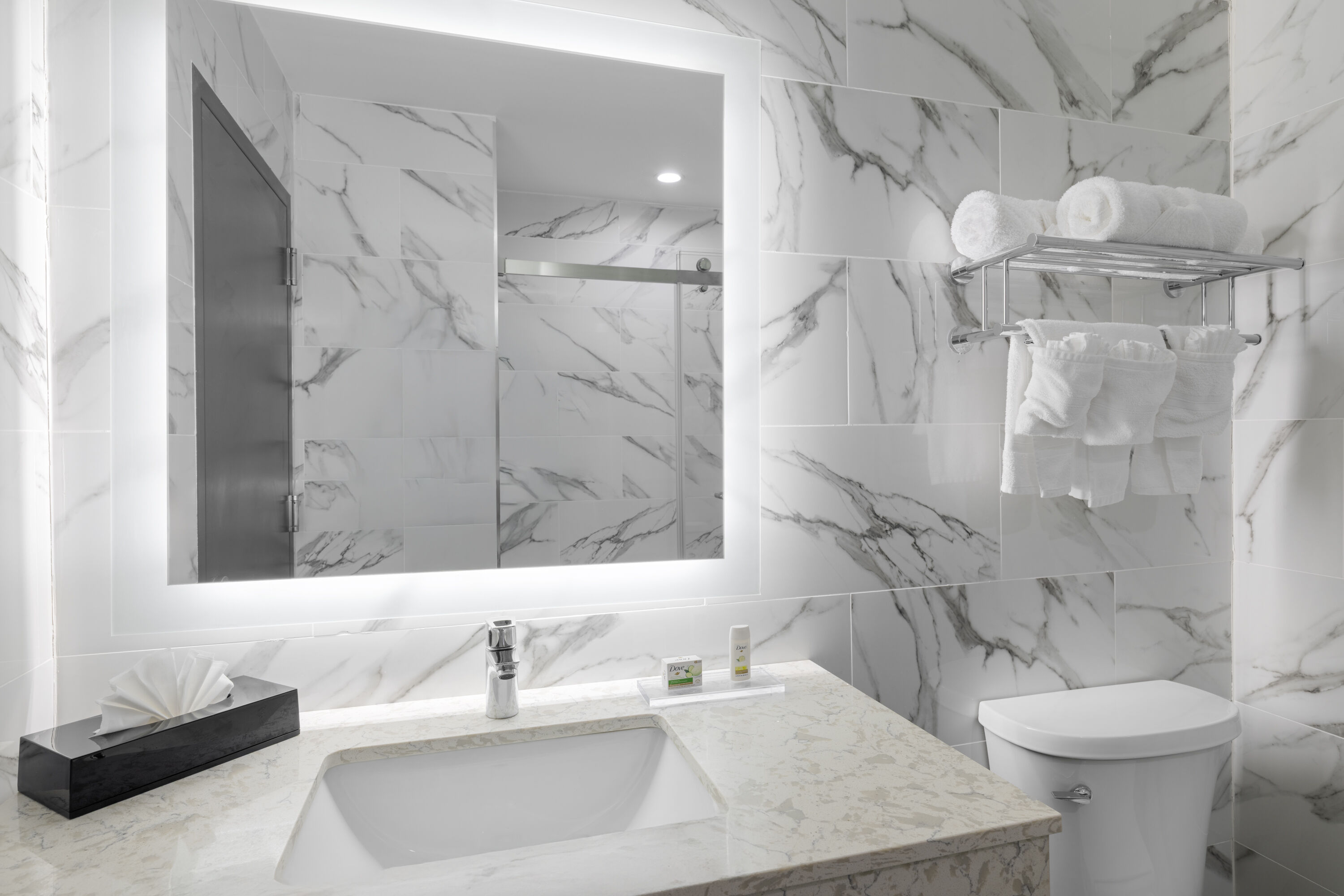 Guest room bath at the Ramada by Wyndham Brooklyn Near Flatbush in Brooklyn, New York