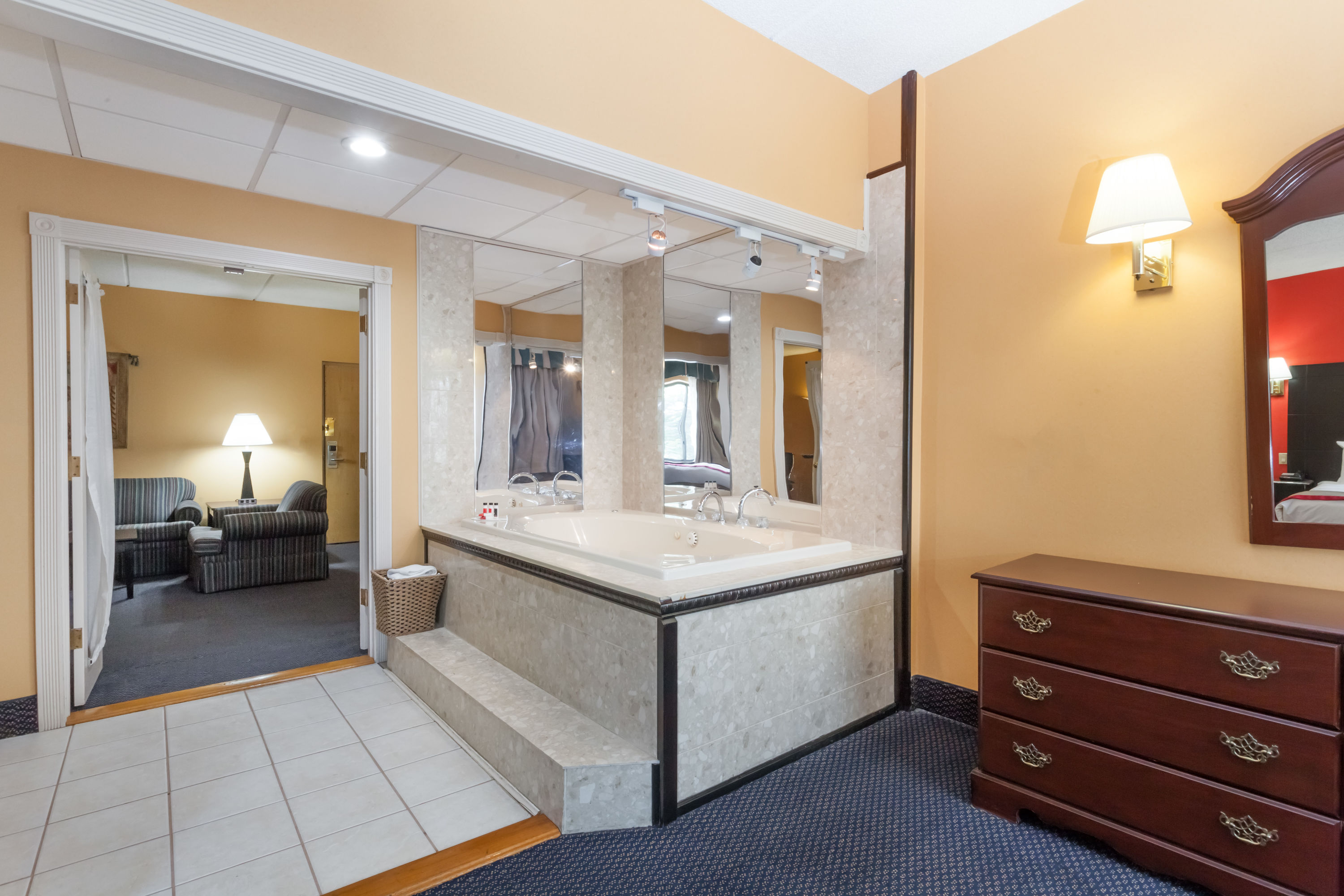 Guest room at the Ramada by Wyndham Newburgh/West Point in Newburgh, New York