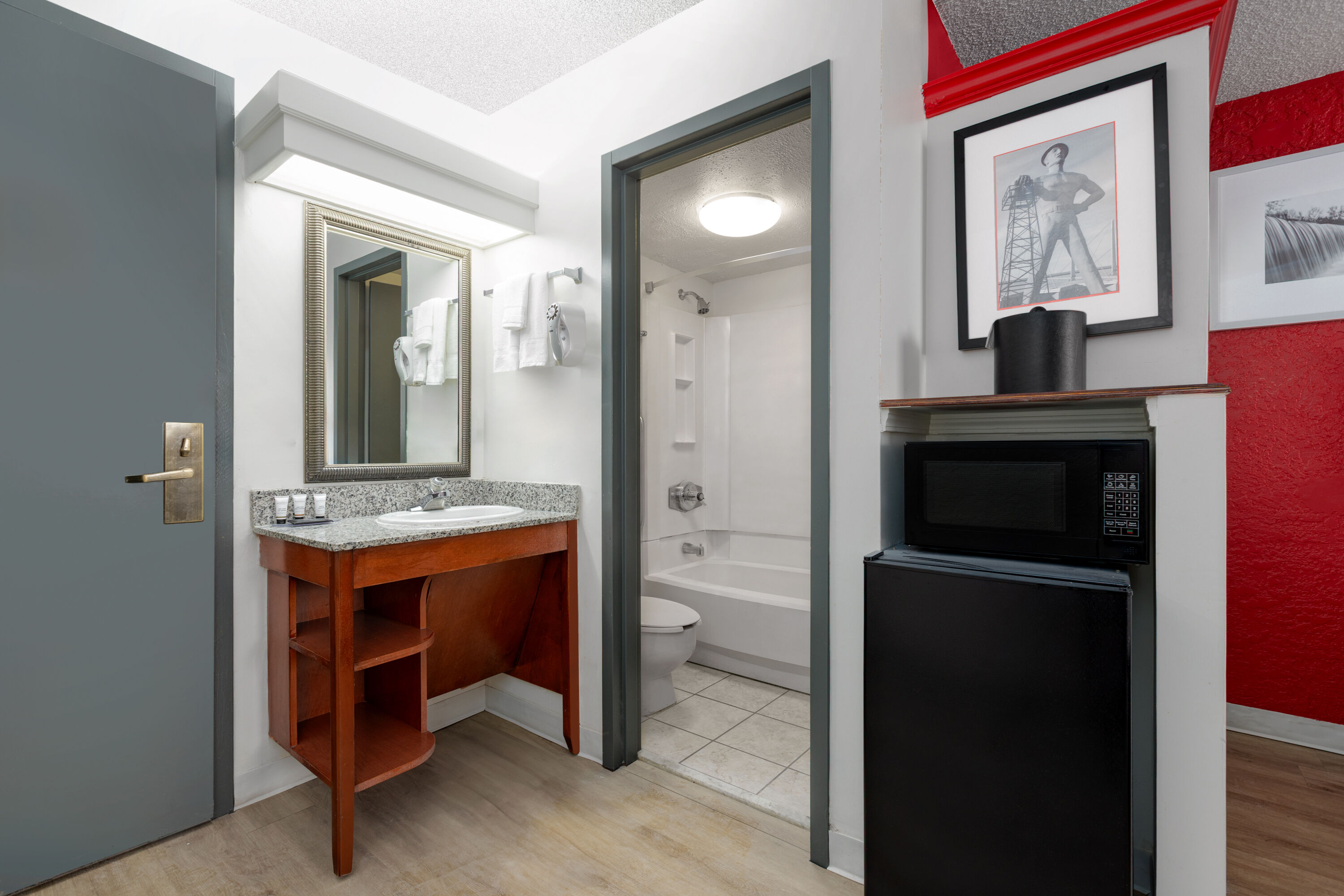 Guest room bath at the Ramada by Wyndham Tulsa/Broken Arrow in Broken Arrow, Oklahoma