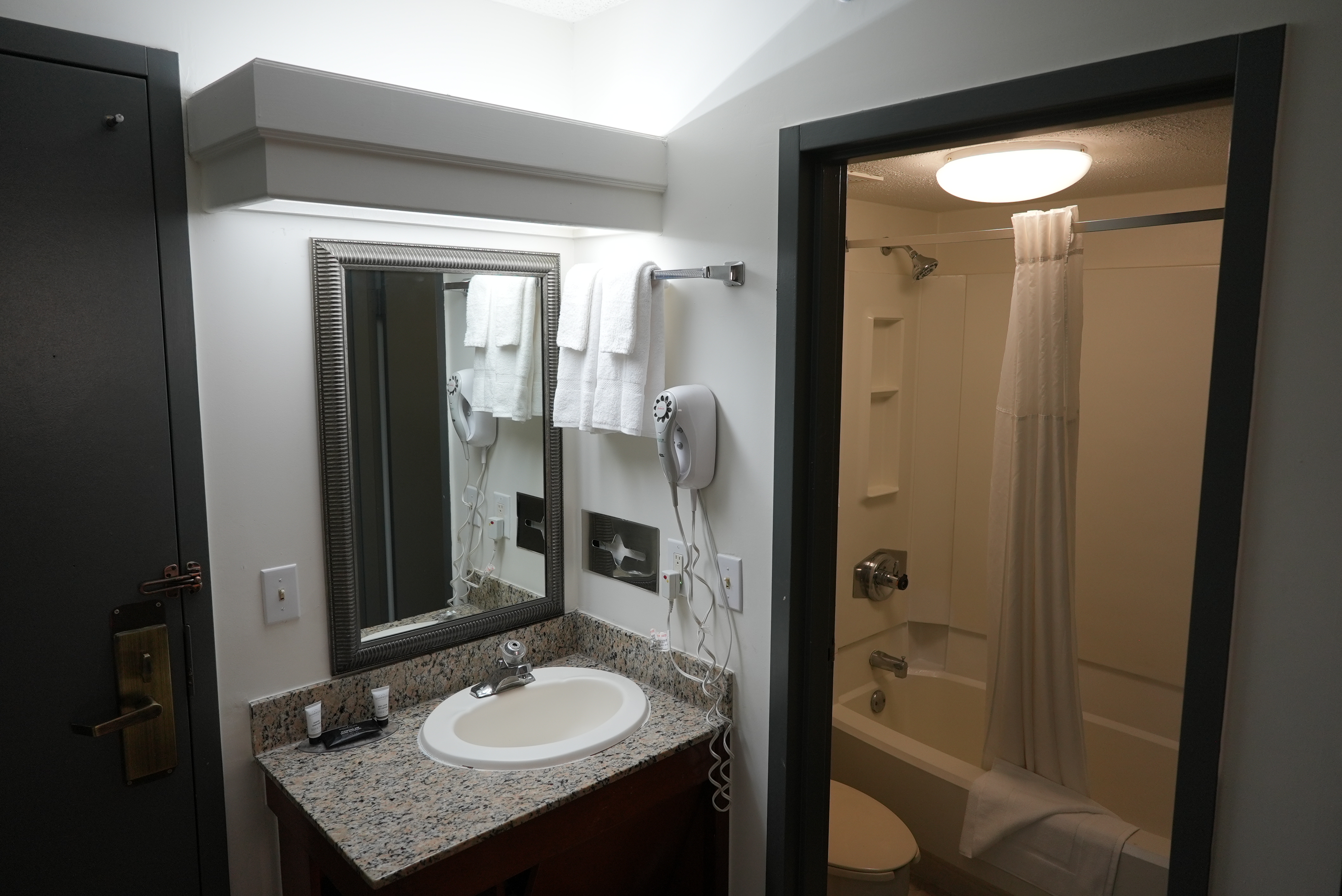 Guest room bath at the Ramada by Wyndham Tulsa Broken Arrow in Broken Arrow, Oklahoma