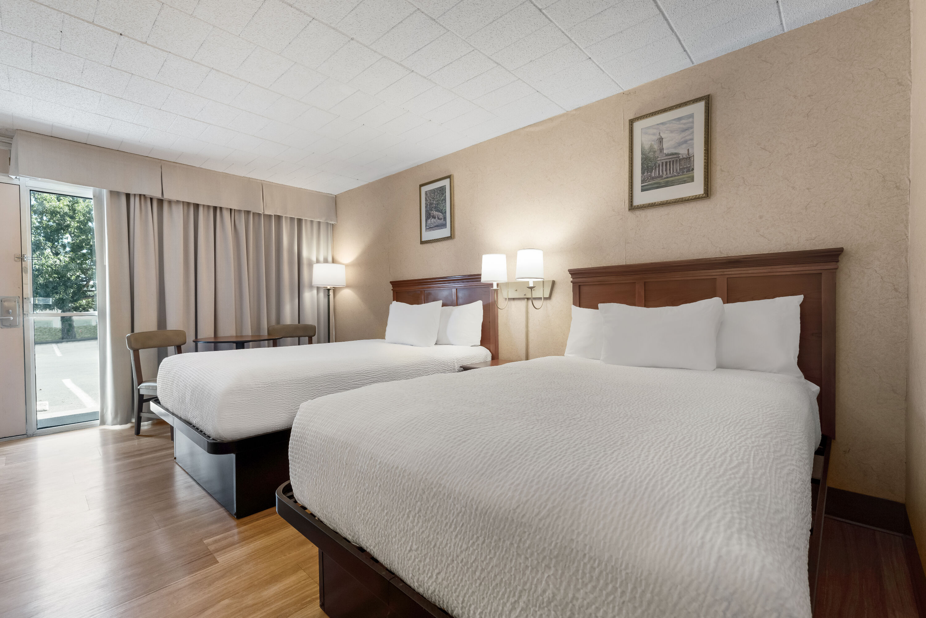 Double bed guest room at the Ramada by Wyndham State College Hotel & Conference Center in State College, Pennsylvania