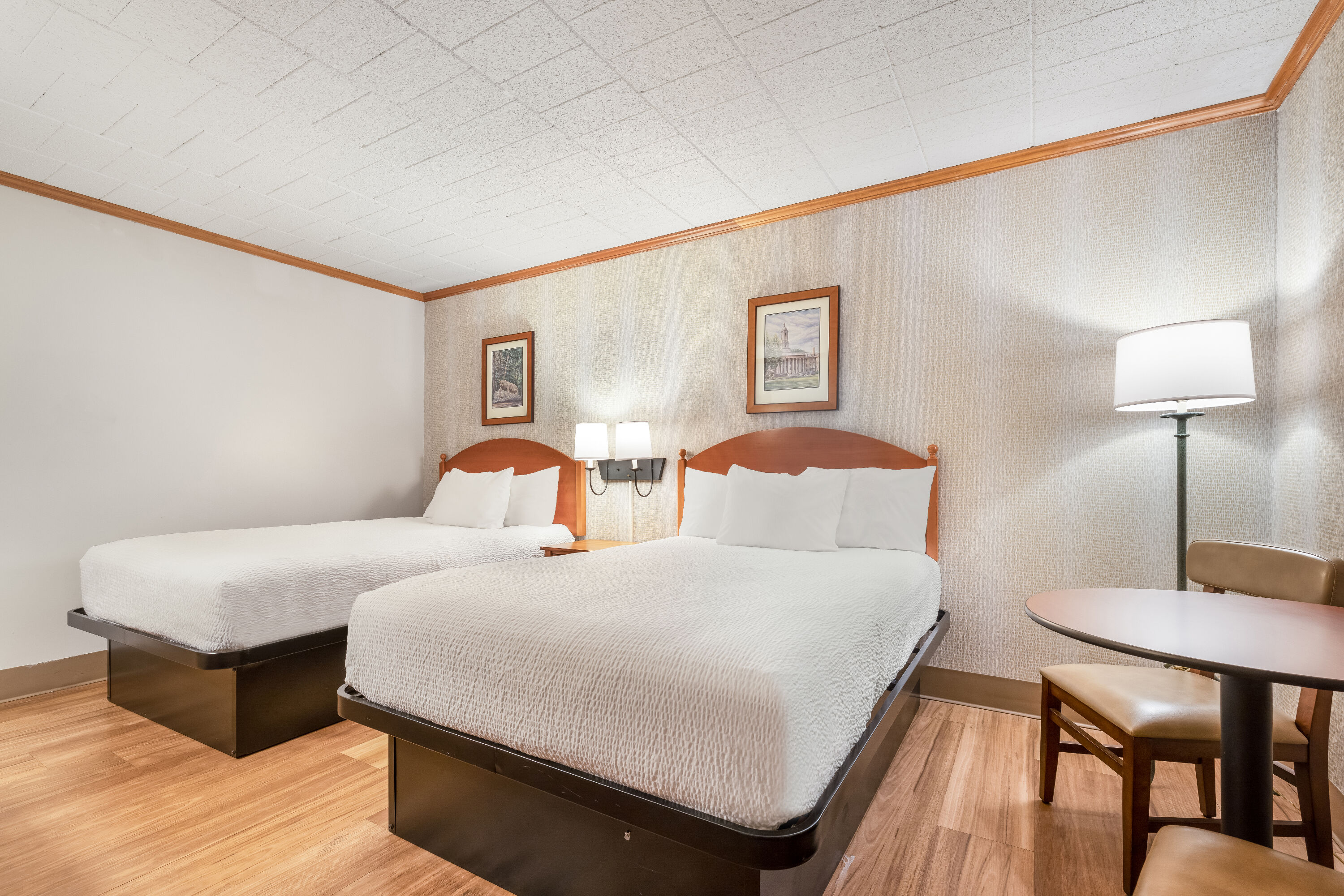 Double bed guest room at the Ramada by Wyndham State College Hotel & Conference Center in State College, Pennsylvania