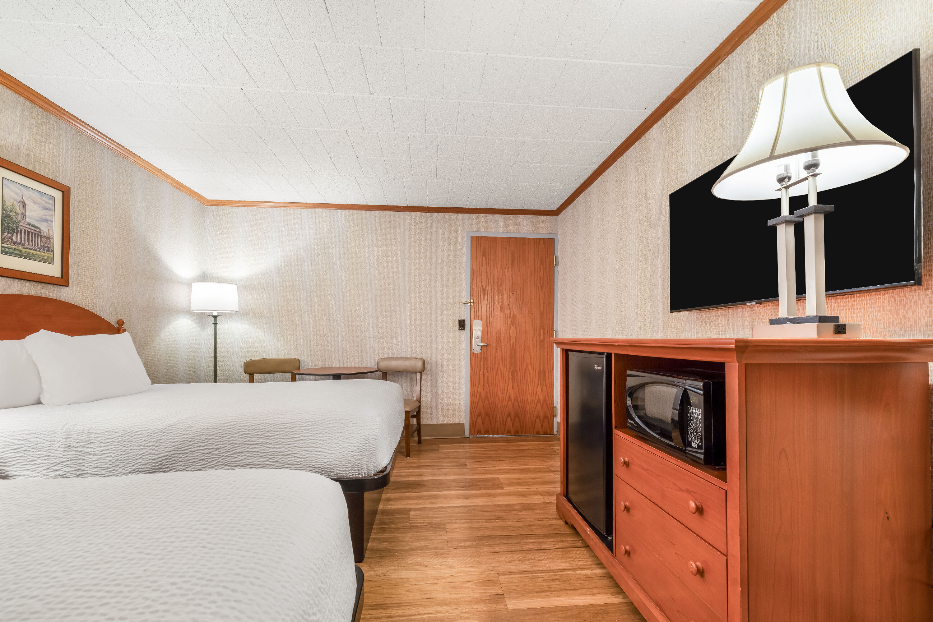 Double bed guest room at the Ramada by Wyndham State College Hotel & Conference Center in State College, Pennsylvania