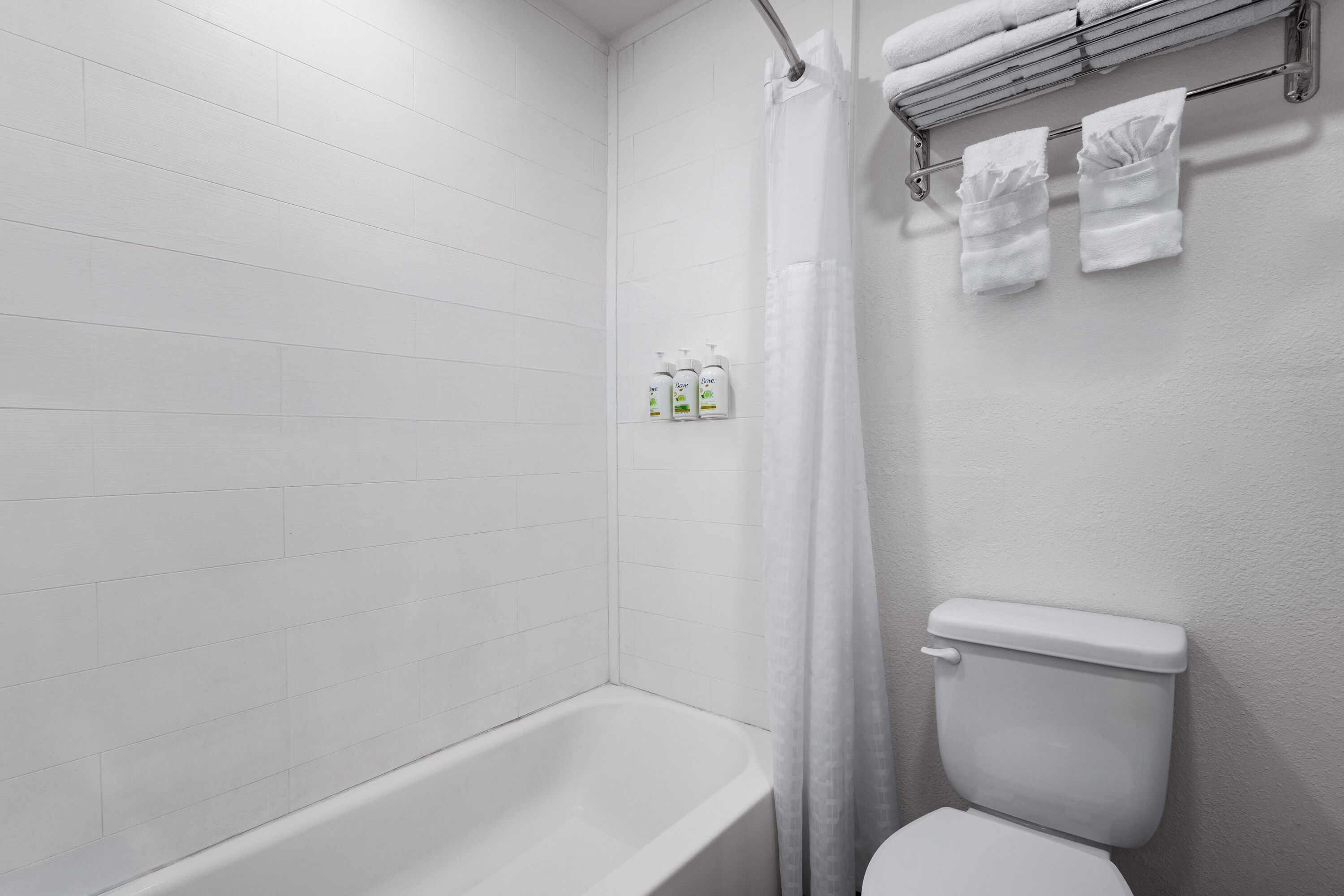 Guest room bath at the Ramada by Wyndham York Harrisburg Hershey in York, Pennsylvania