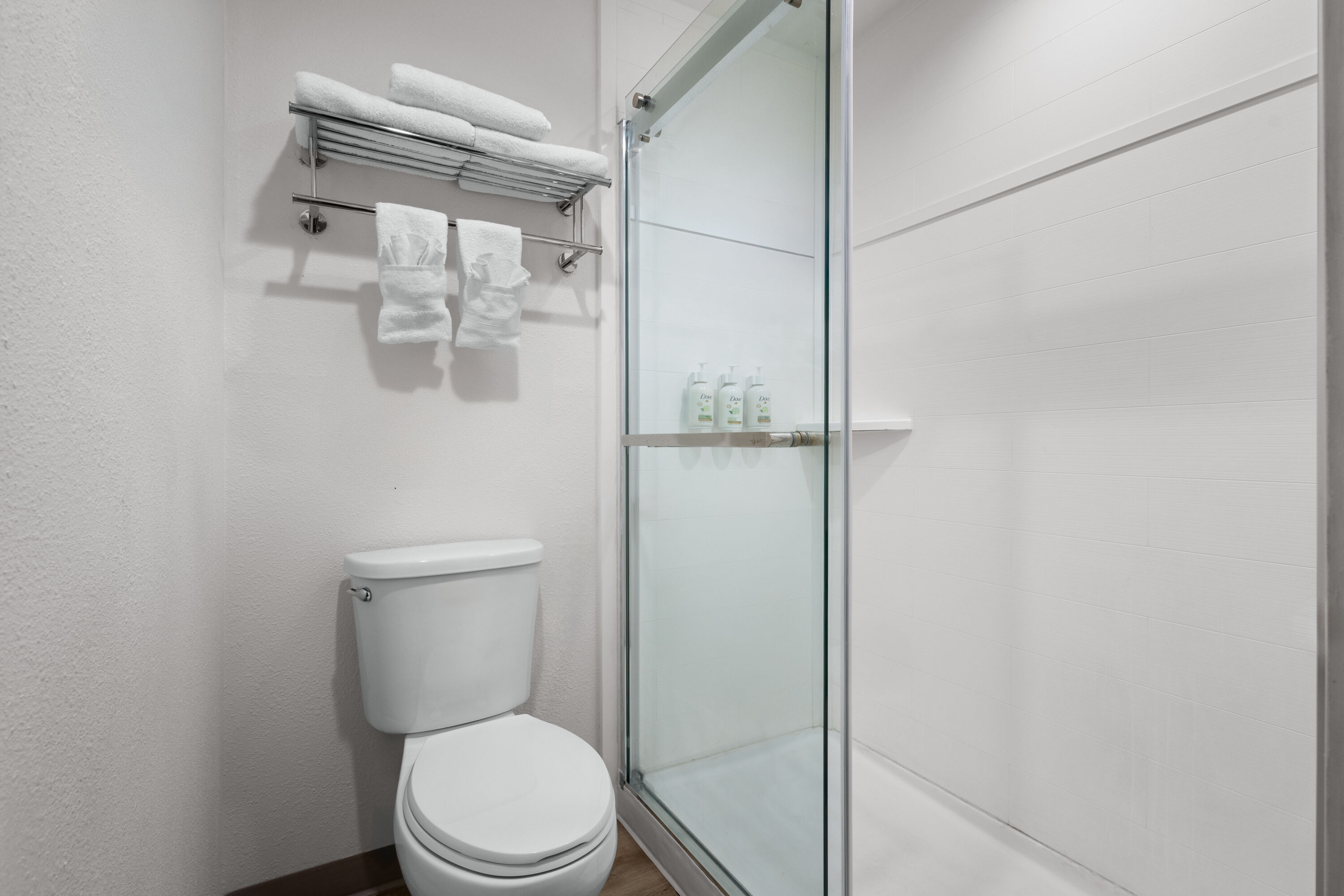 Guest room bath at the Ramada by Wyndham York Harrisburg Hershey in York, Pennsylvania