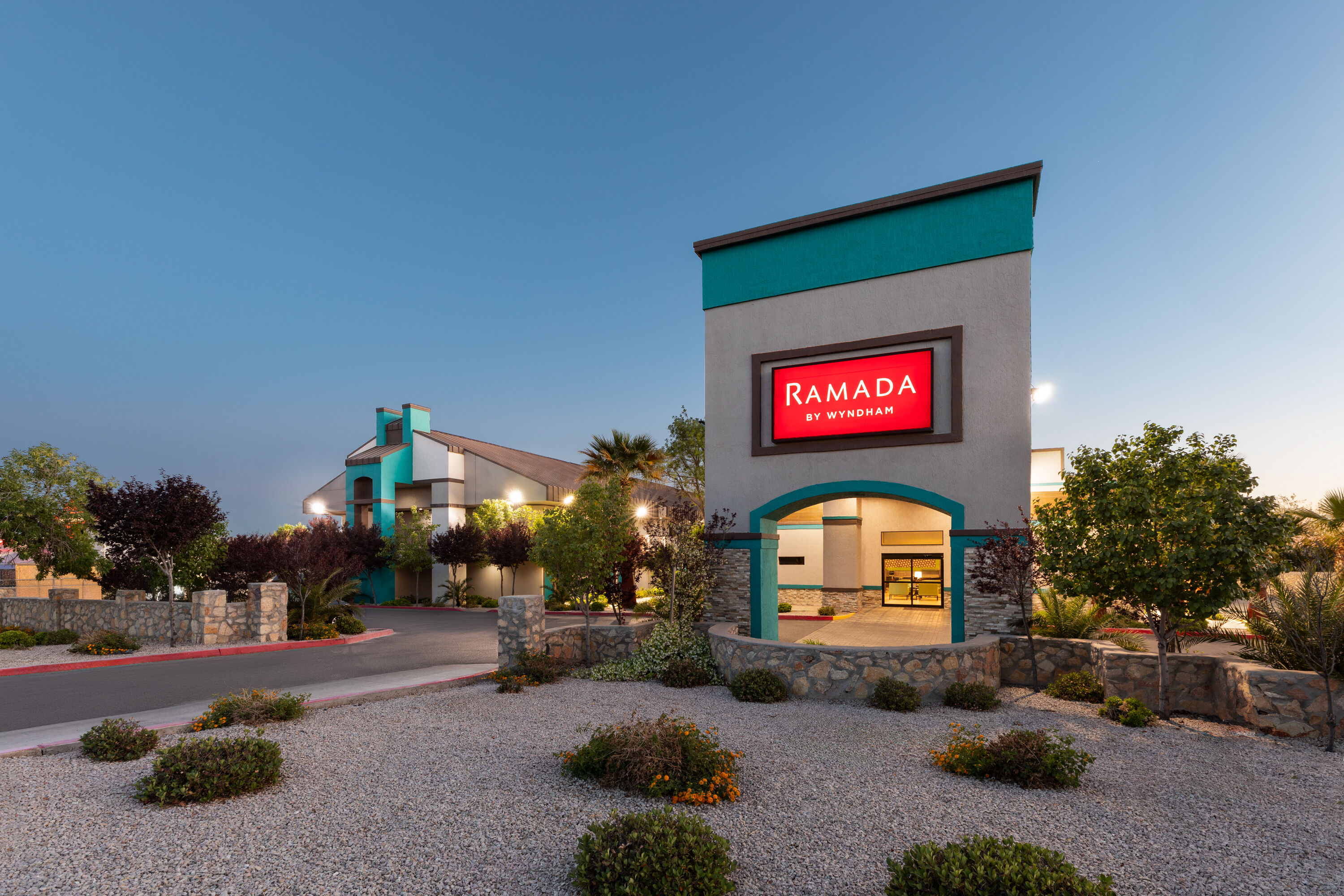 Exterior Dusk Image of Ramada by Wyndham El Paso hotel in El Paso, Texas