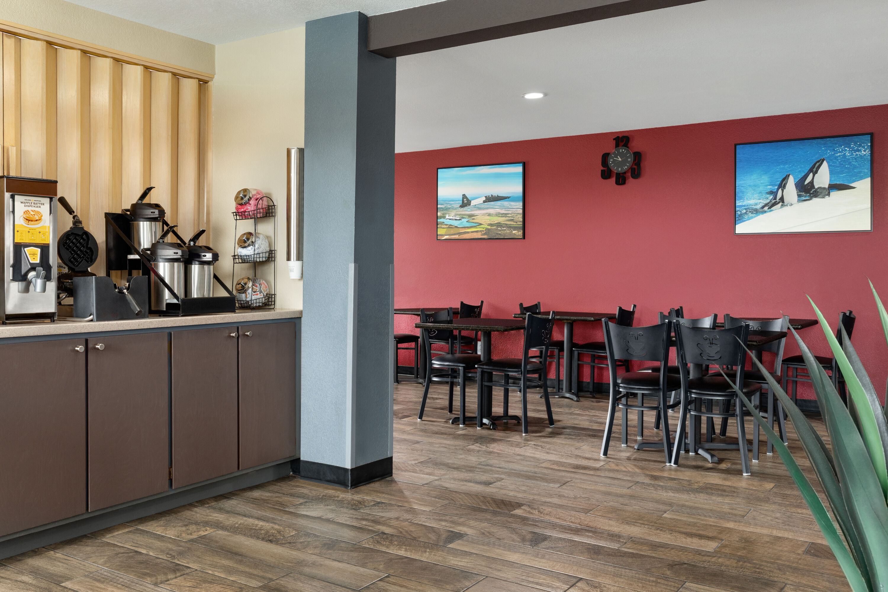 Ramada by Wyndham San Antonio Near SeaWorld/Lackland AFB restaurant breakfast area with seating in San Antonio, Texas