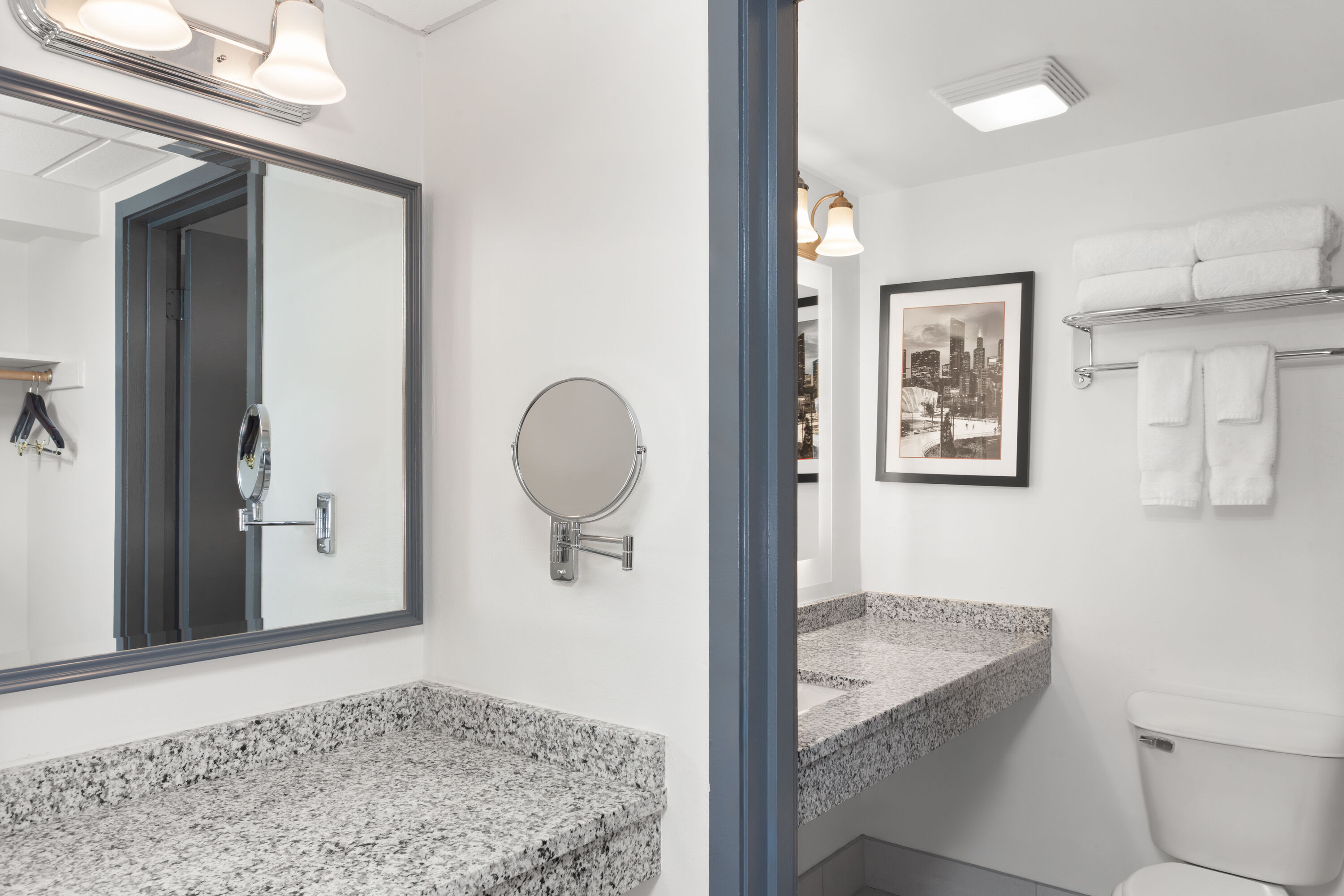 Guest room bath at the Ramada by Wyndham Milwaukee in Milwaukee, Wisconsin