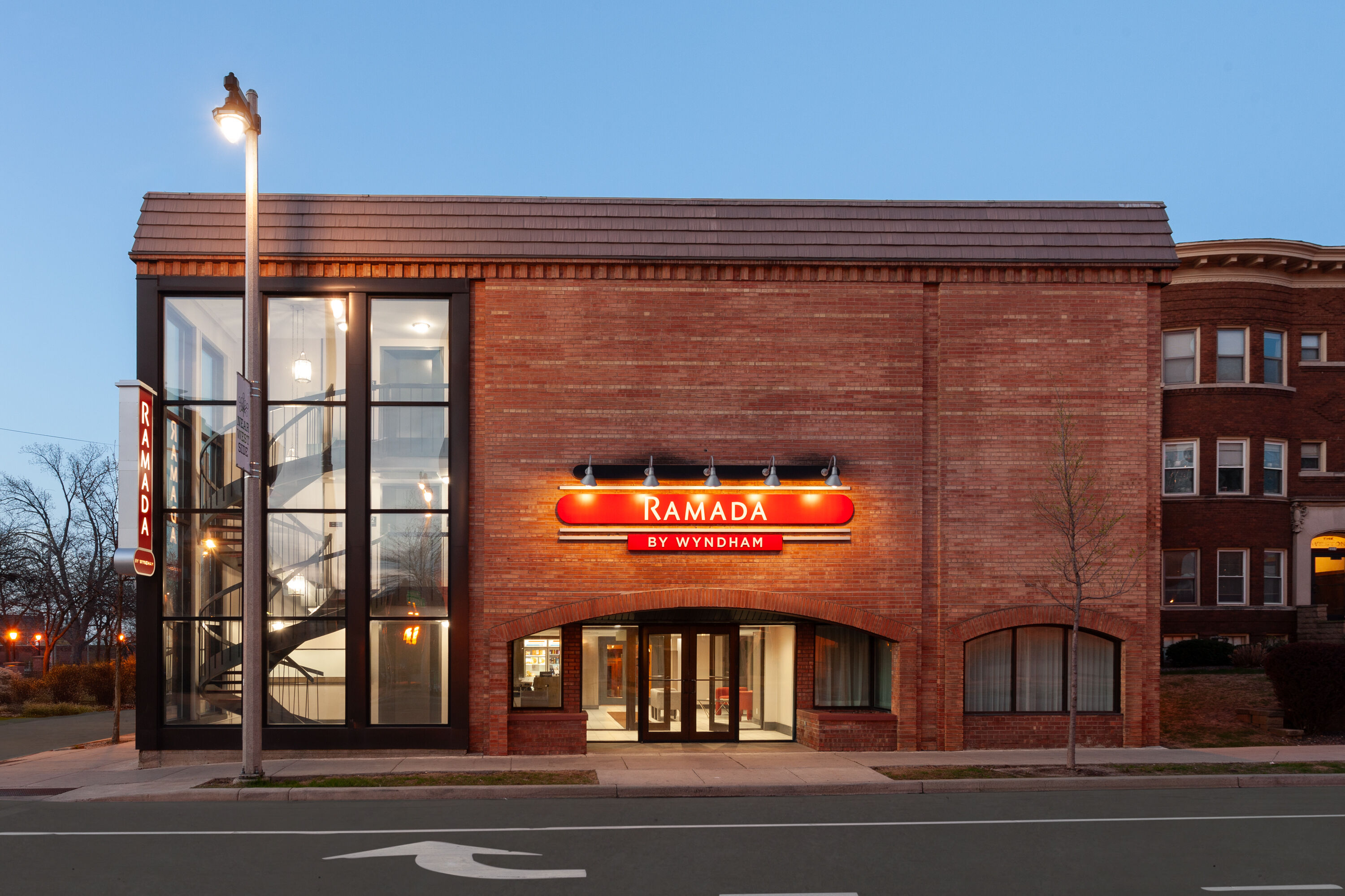 Exterior Dusk Image of Ramada by Wyndham Milwaukee hotel in Milwaukee, Wisconsin