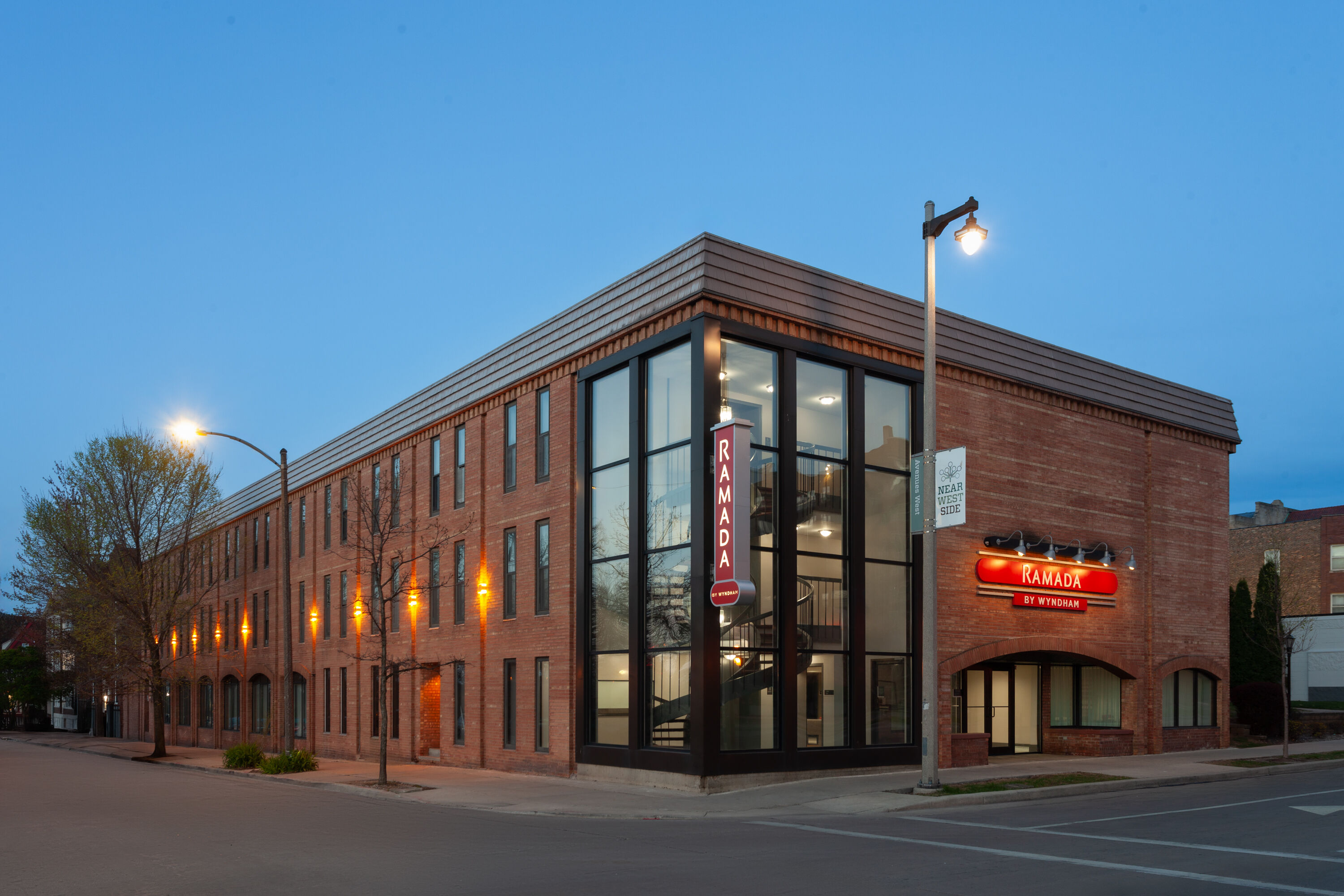 Exterior Dusk Image of Ramada by Wyndham Milwaukee hotel in Milwaukee, Wisconsin
