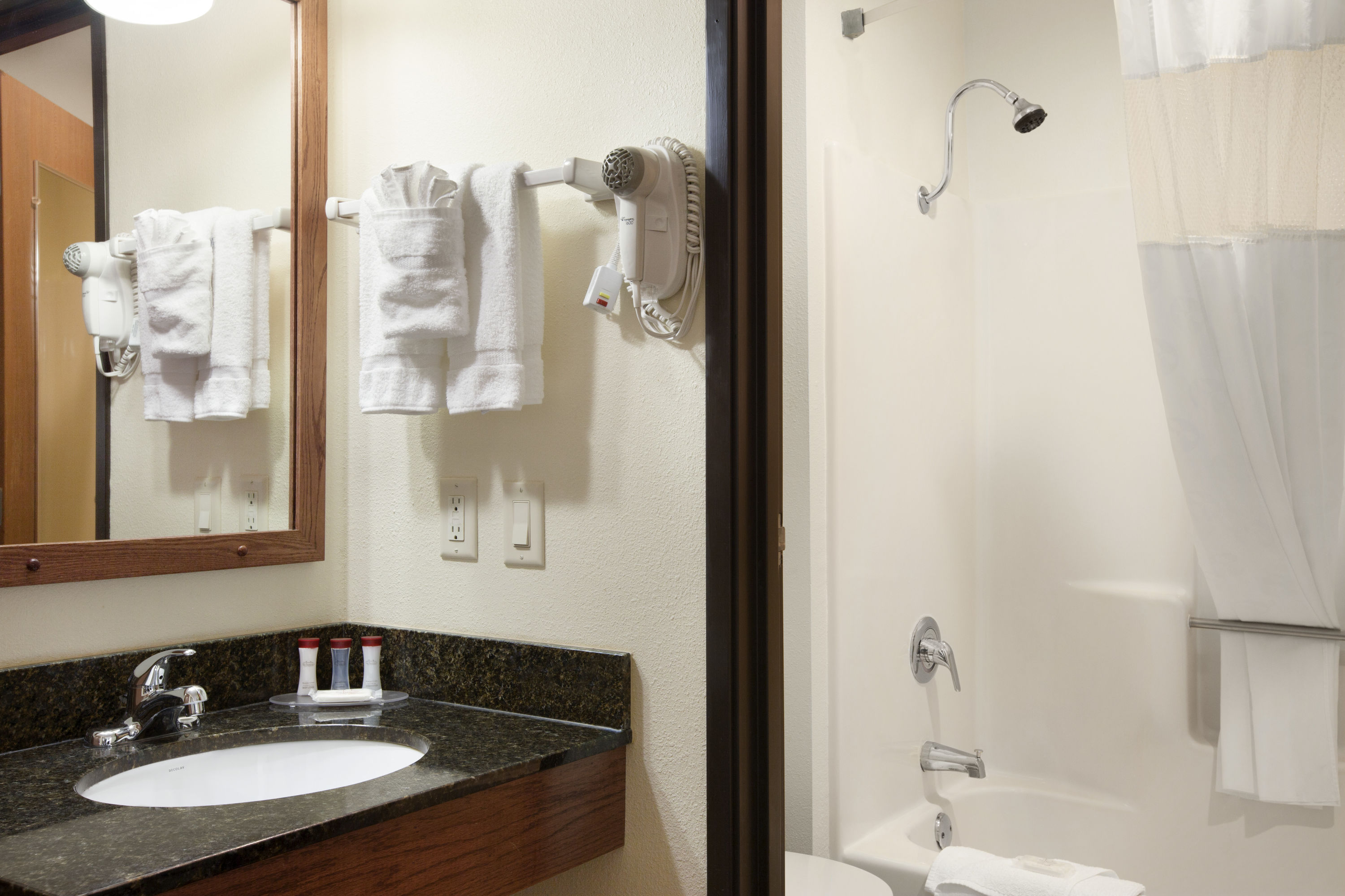 Guest room bath at the Ramada by Wyndham Wisconsin Dells in Wisconsin Dells, Wisconsin