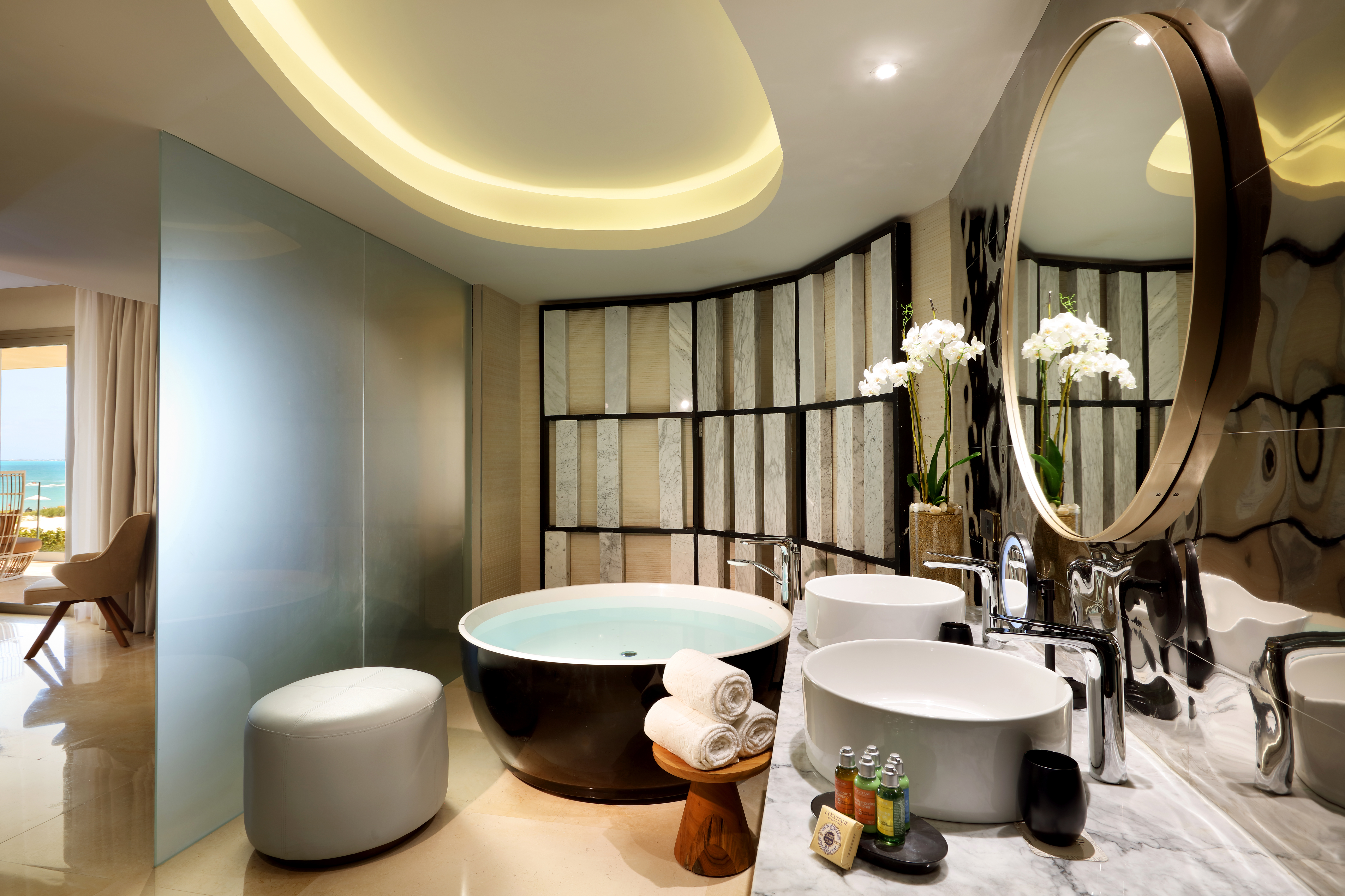 Guest room bath at the TRS Coral Costa Mujeres, a Registry Collection Hotel in Cancun, Other than US/Canada