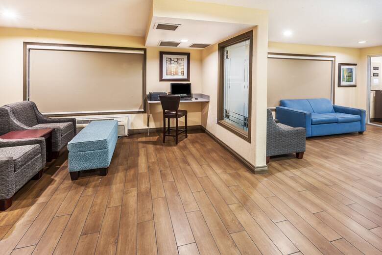 Super 8 Calgary/Airport hotel lobby in Calgary, Alberta