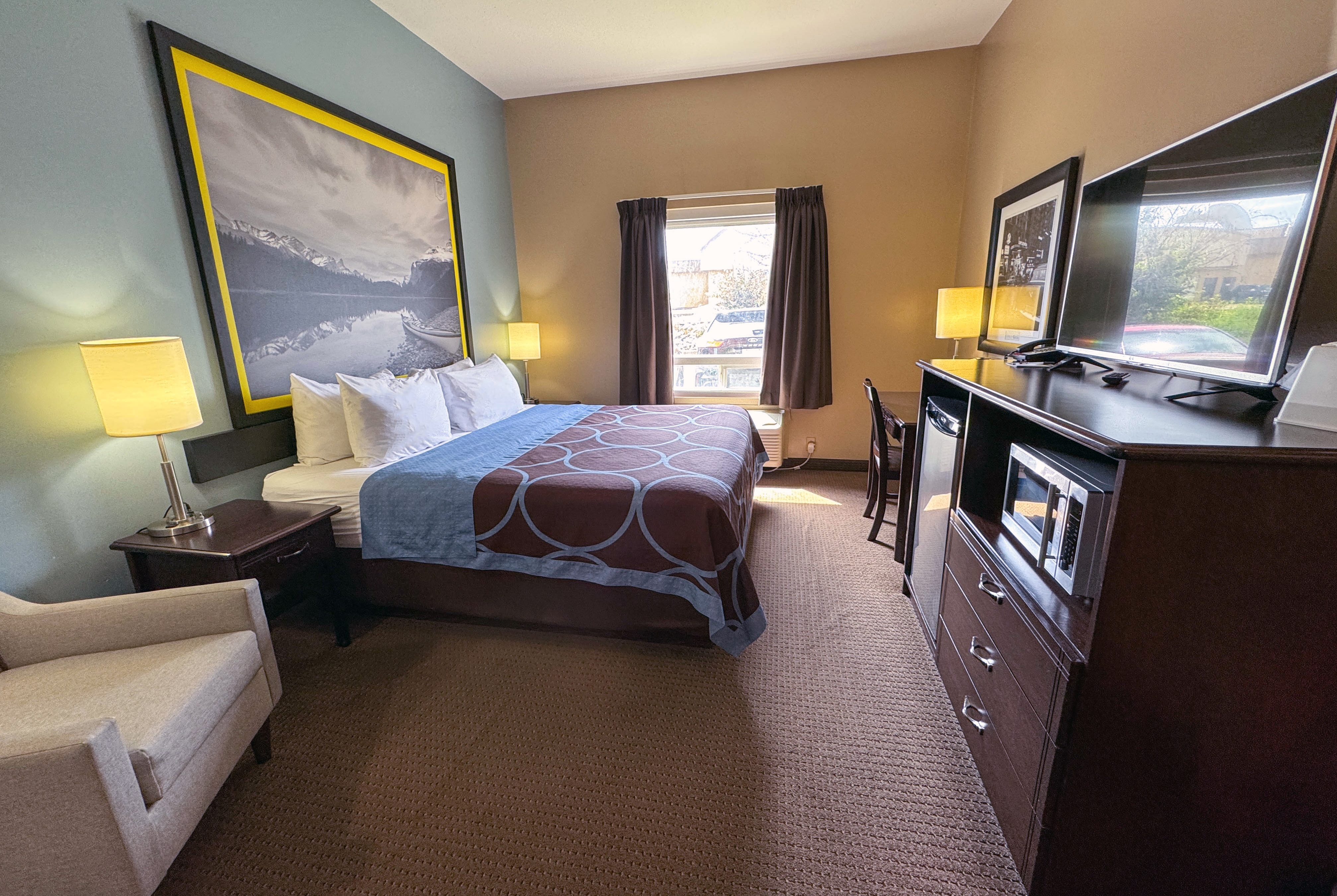 Guest room at the Super 8 by Wyndham Edmonton South in Edmonton, Alberta