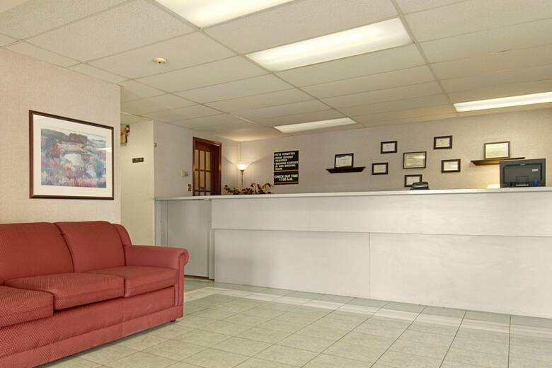 Super 8 Red Deer hotel lobby in Red Deer, Alberta