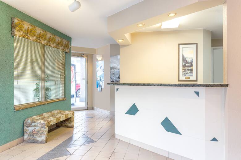 Super 8 Golden hotel lobby in Golden, British Columbia