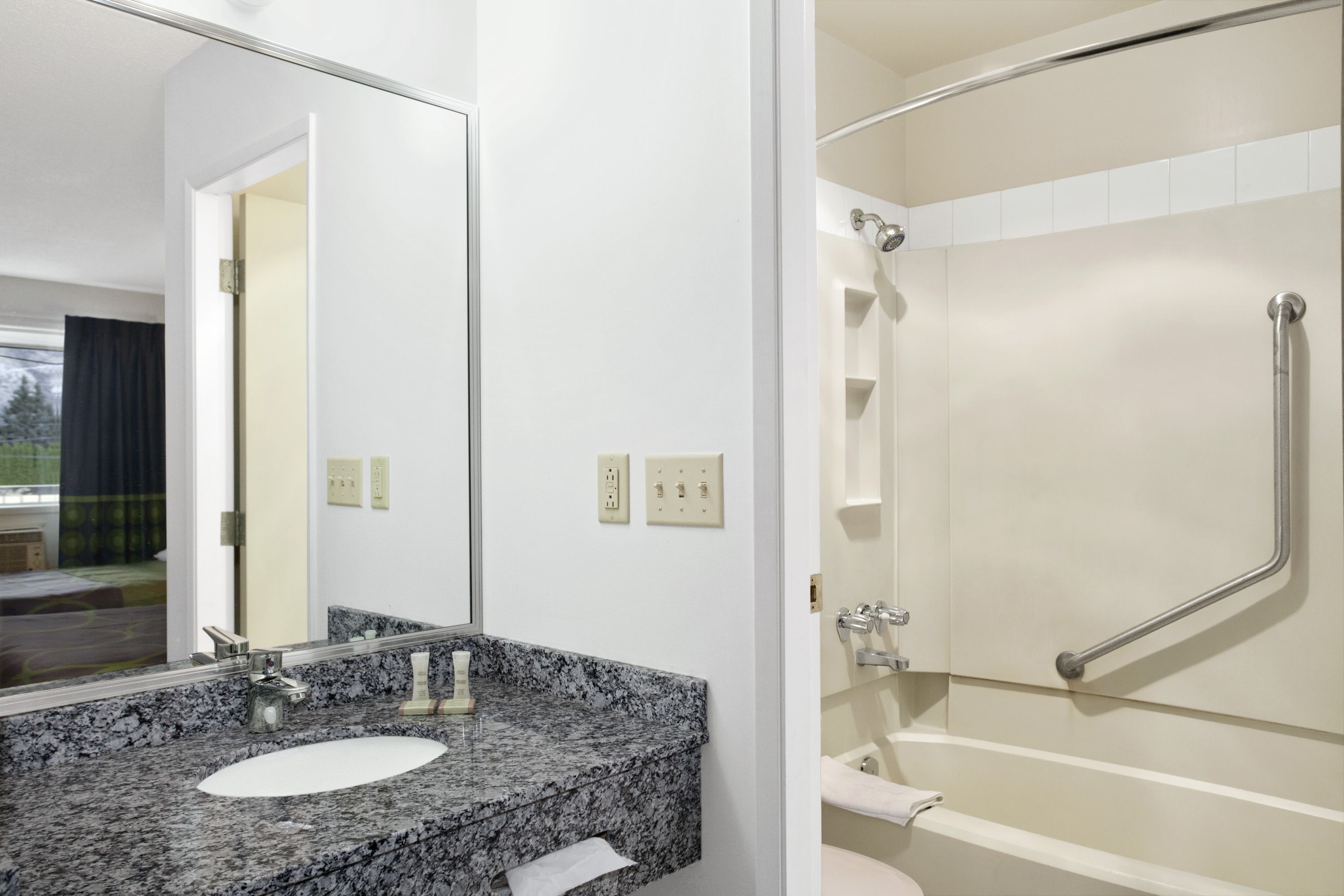 Guest room at the Super 8 by Wyndham Kamloops East in Kamloops, British Columbia