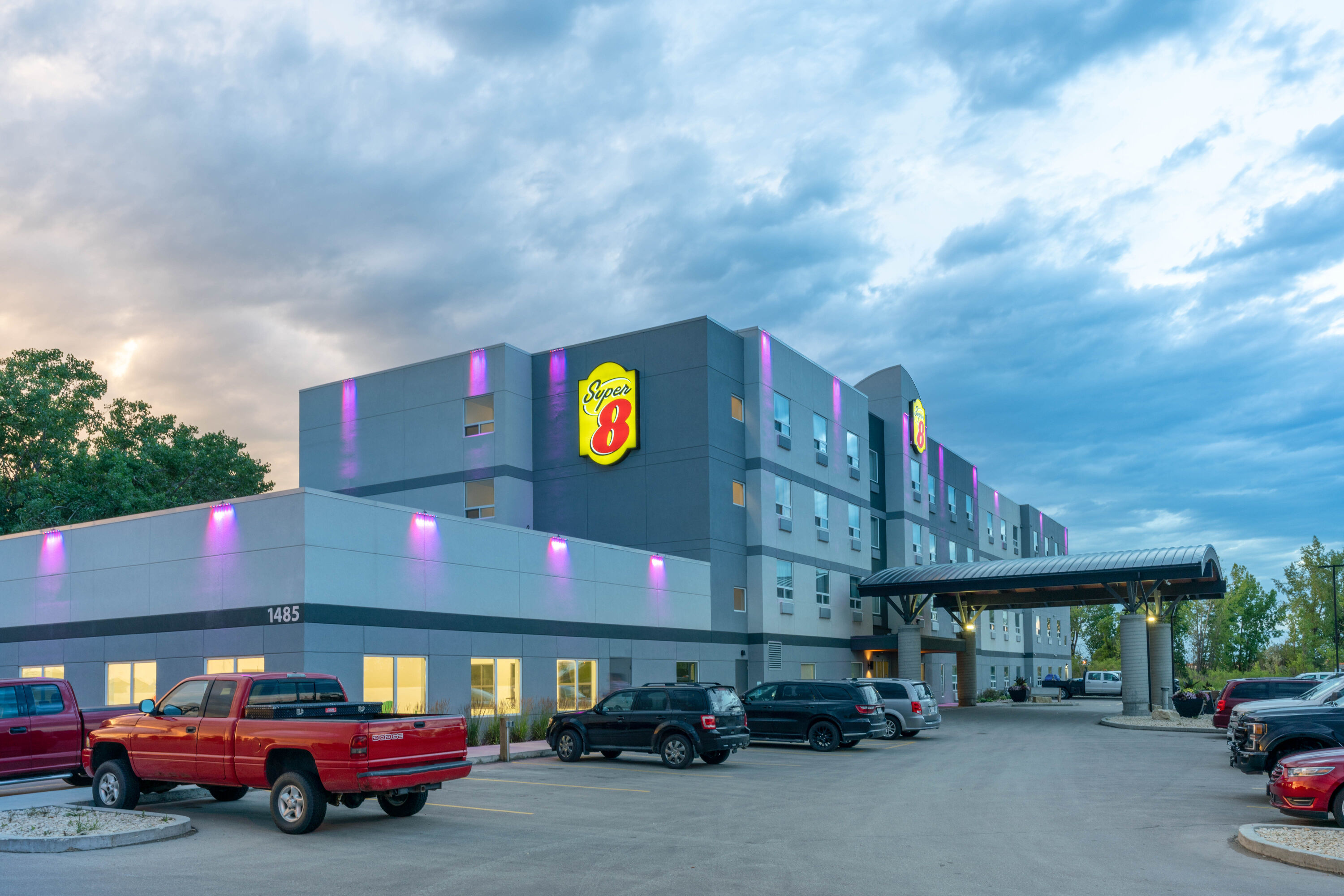 Exterior Dusk Image of Super 8 by Wyndham Winnipeg East MB hotel in Winnipeg, Manitoba