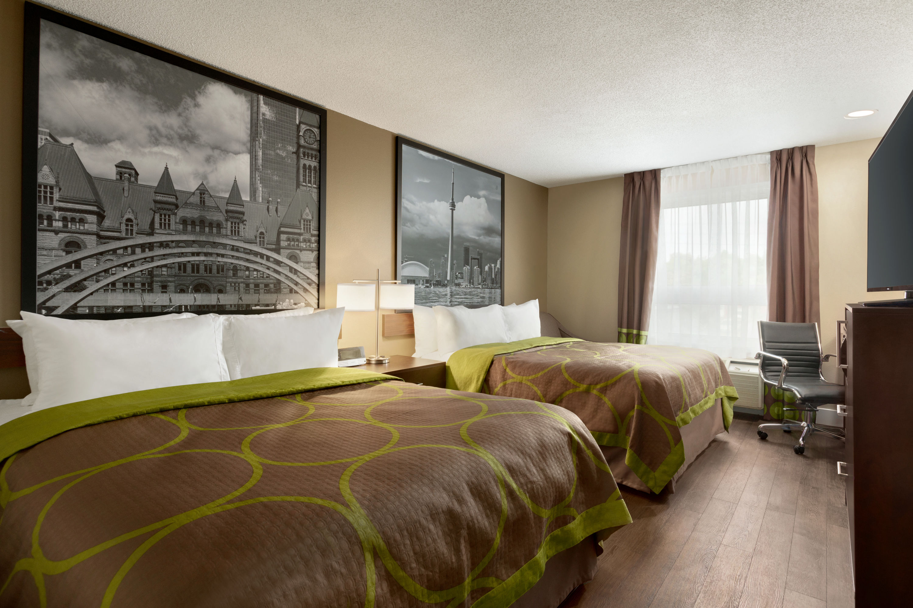 Queen bed guest room at the Super 8 by Wyndham Ajax/Toronto On in Ajax, Ontario