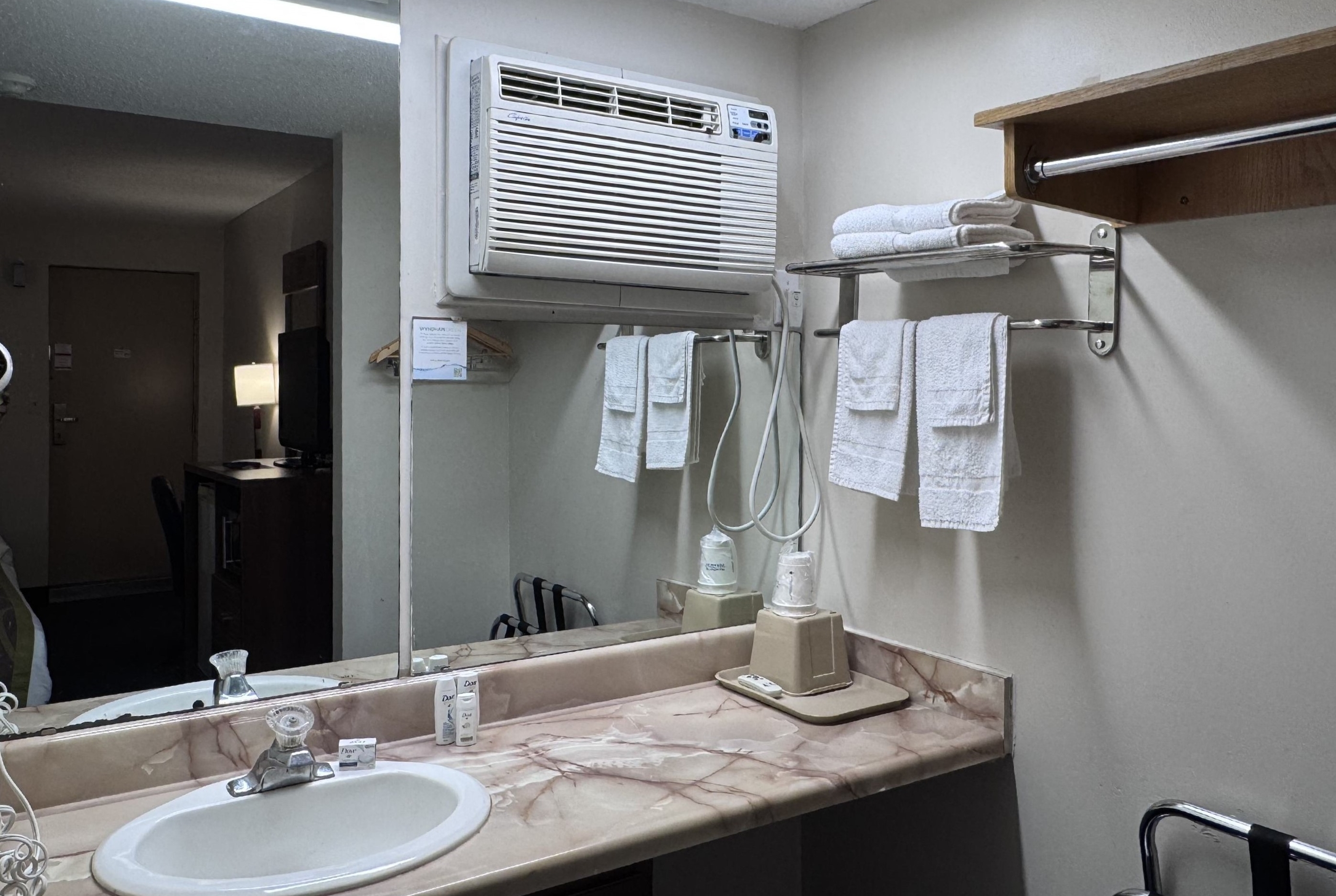 Guest room bath at the Super 8 by Wyndham Guelph in Guelph, Ontario, Ontario