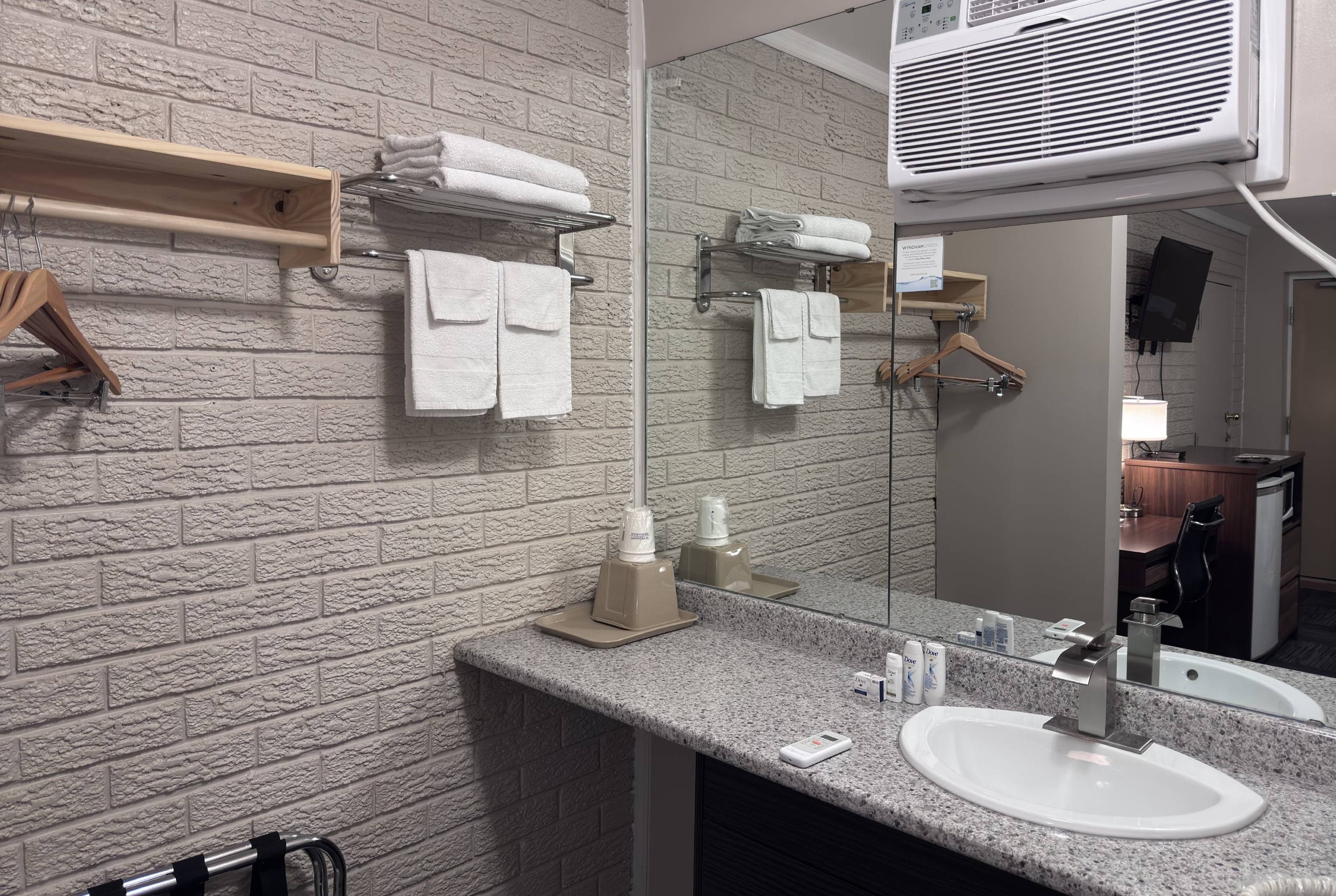 Guest room bath at the Super 8 by Wyndham Guelph in Guelph, Ontario, Ontario