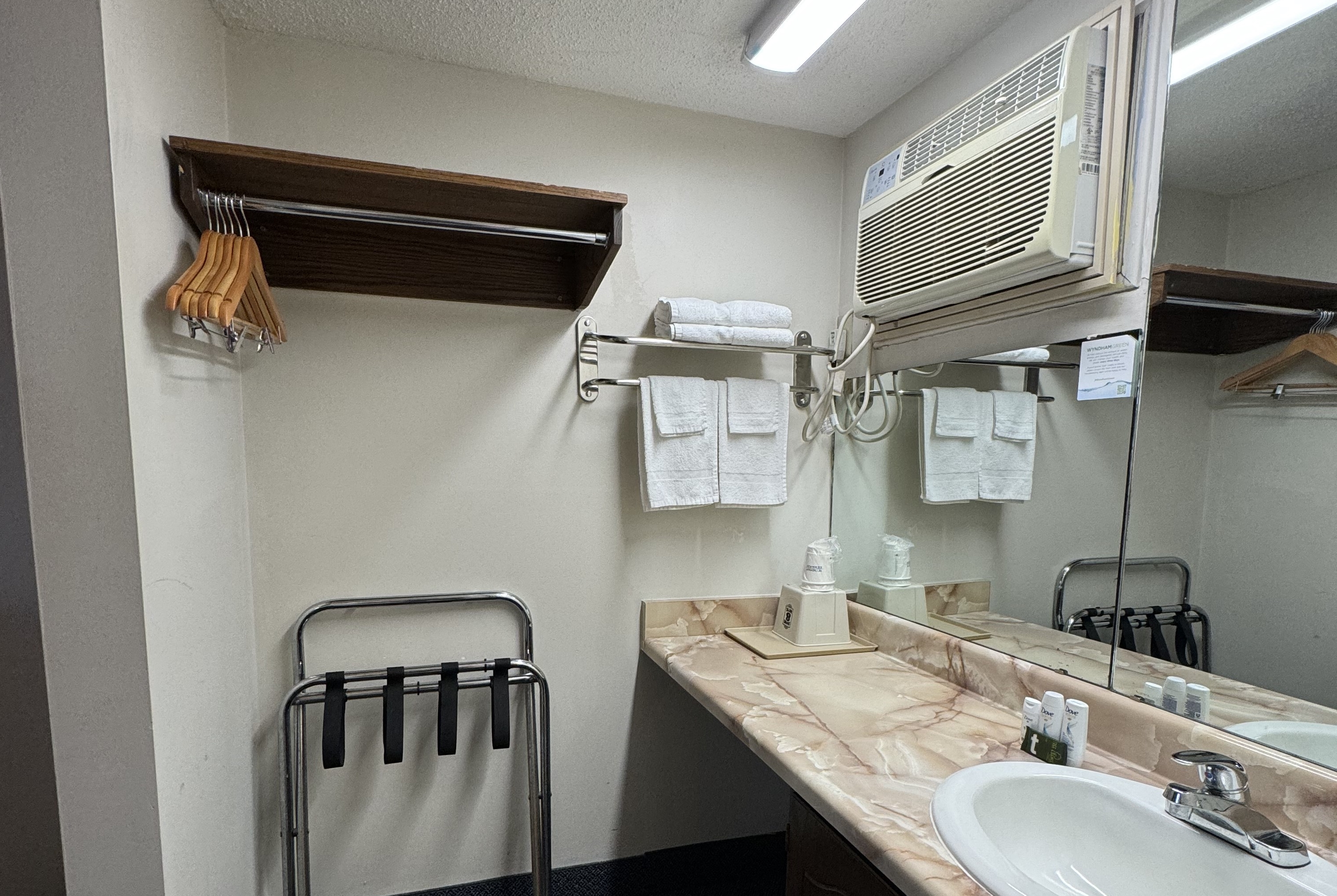 Guest room bath at the Super 8 by Wyndham Guelph in Guelph, Ontario, Ontario
