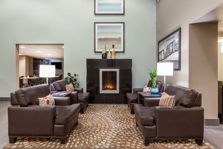 Super 8 Peterborough hotel lobby in Peterborough, Ontario